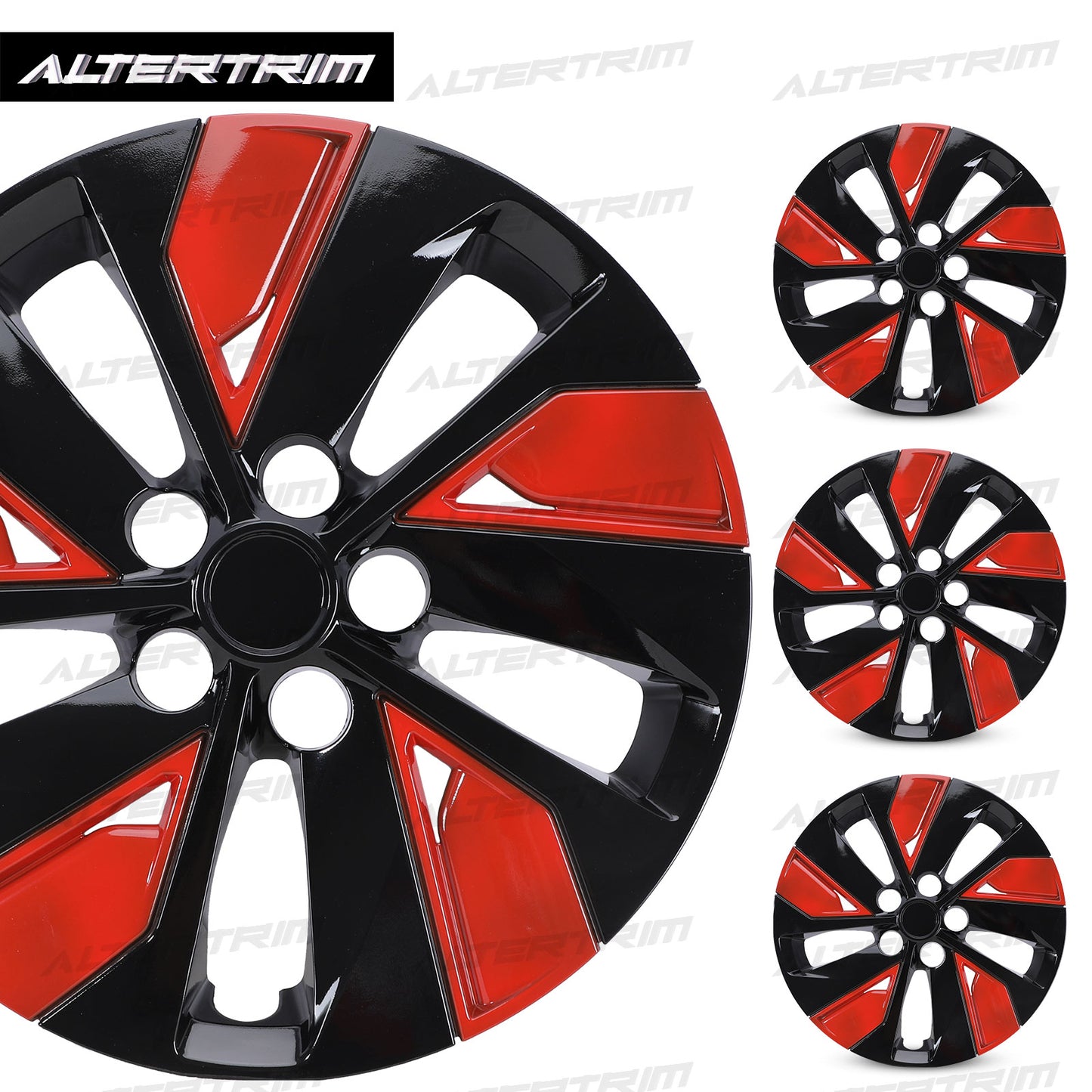 16 Inch Wheel Hubcaps for 2019-2025 Nissan Altima - Black Lacquer & Red Lacquer
