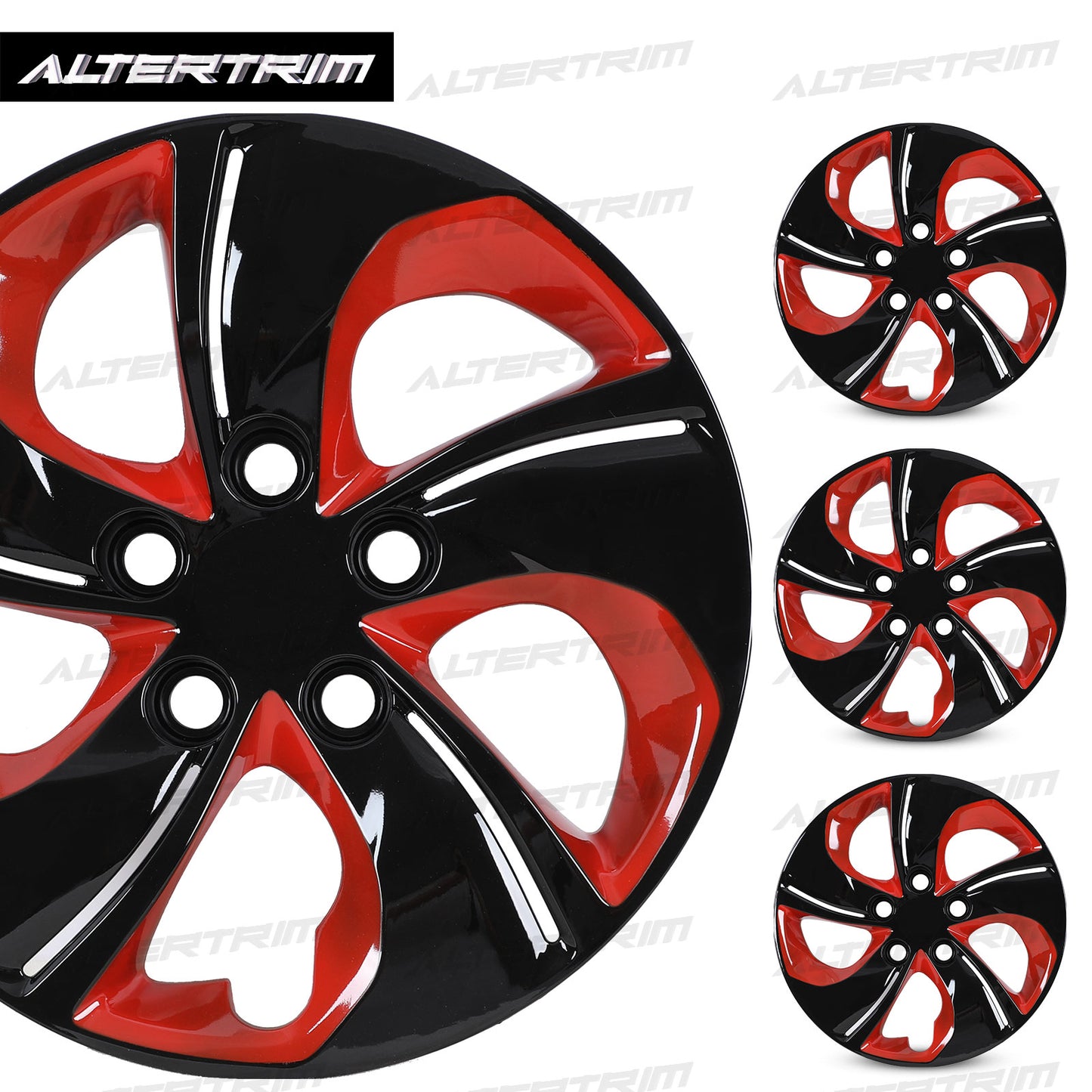15 Inch Wheel Hubcaps for 2013-2015 Honda Civic Sedan/ 2013 Honda Civic Coupe - Black Lacquer & Red Lacquer