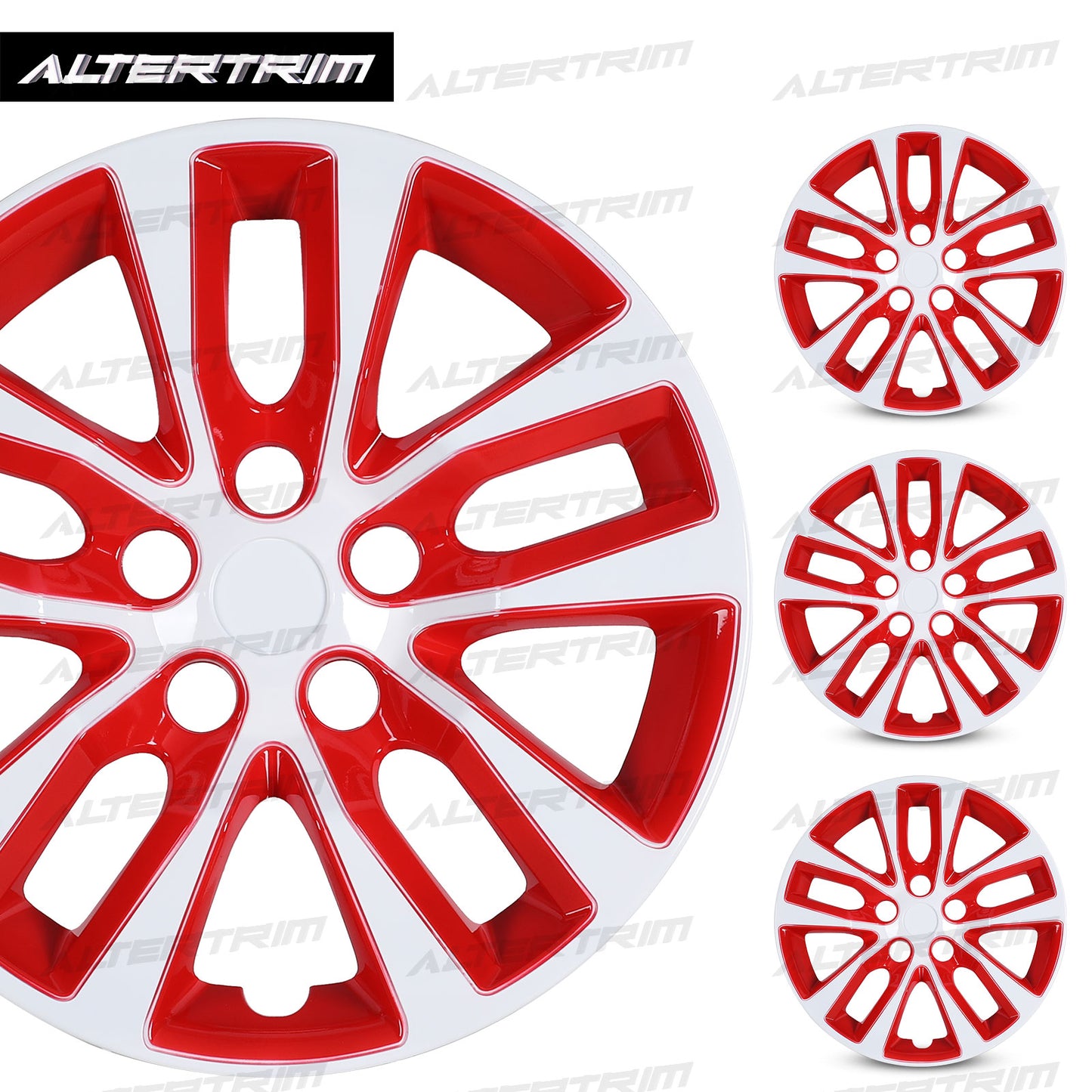 16 Inch Wheel Hubcaps for 2013-2018 Nissan Altima Sedan - White Lacquer & Red Lacquer