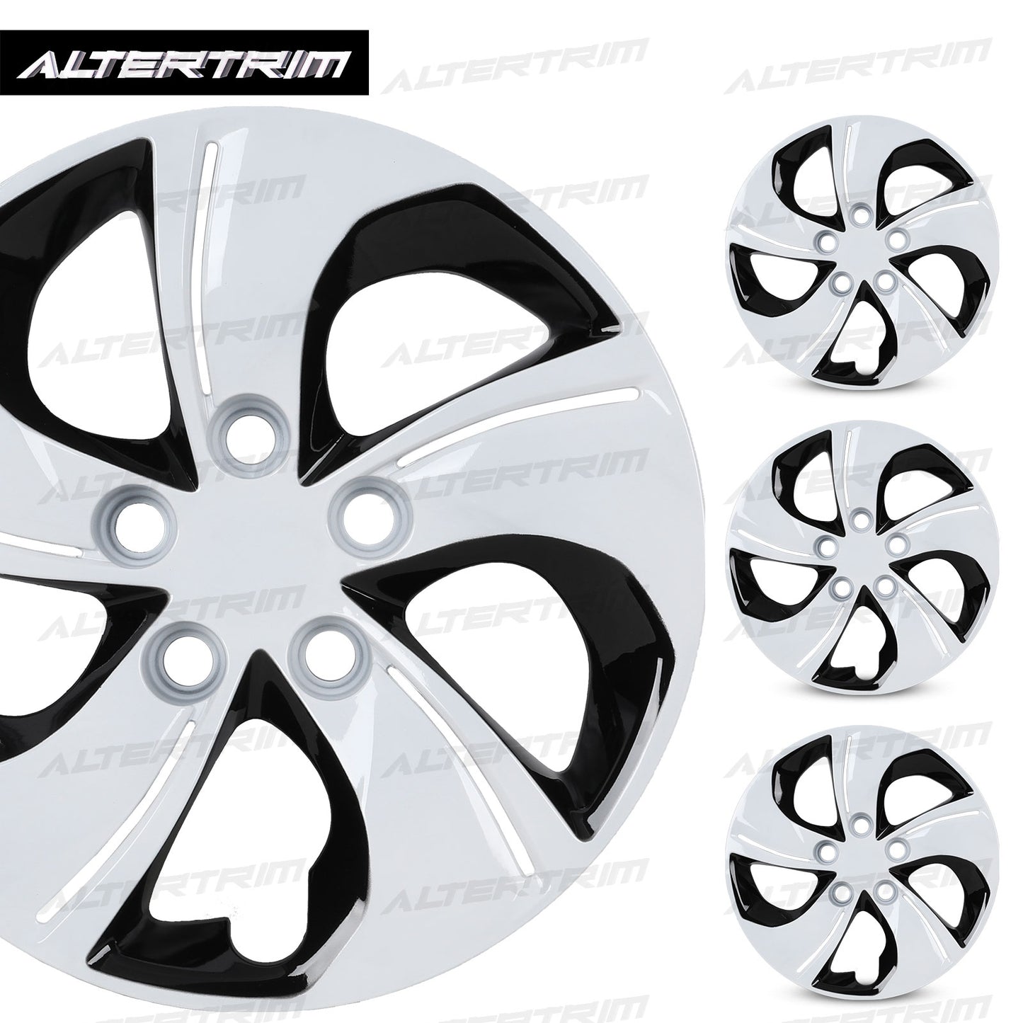 15 Inch Wheel Hubcaps for 2013-2015 Honda Civic Sedan/ 2013 Honda Civic Coupe - Black Lacquer & White Lacquer