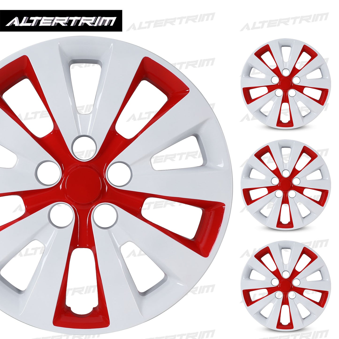 16 Inch Wheel Hubcaps for 2011-2017 Nissan Leaf/ 2013-2019 Nissan Sentra - White Lacquer & Red Lacquer