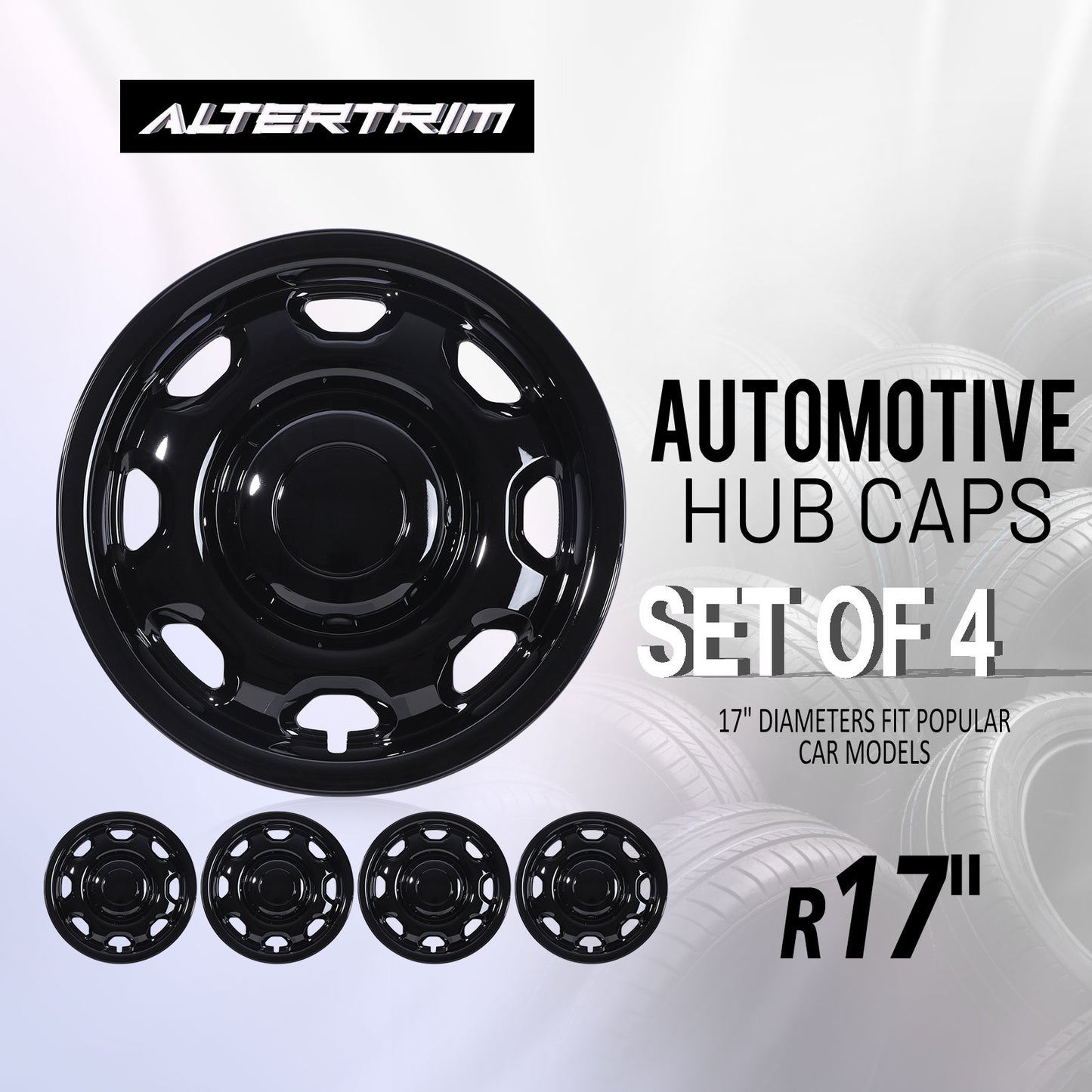 17 Inch Wheel Hubcaps for 2010-2026 Ford F-150 XL - Black Lacquer