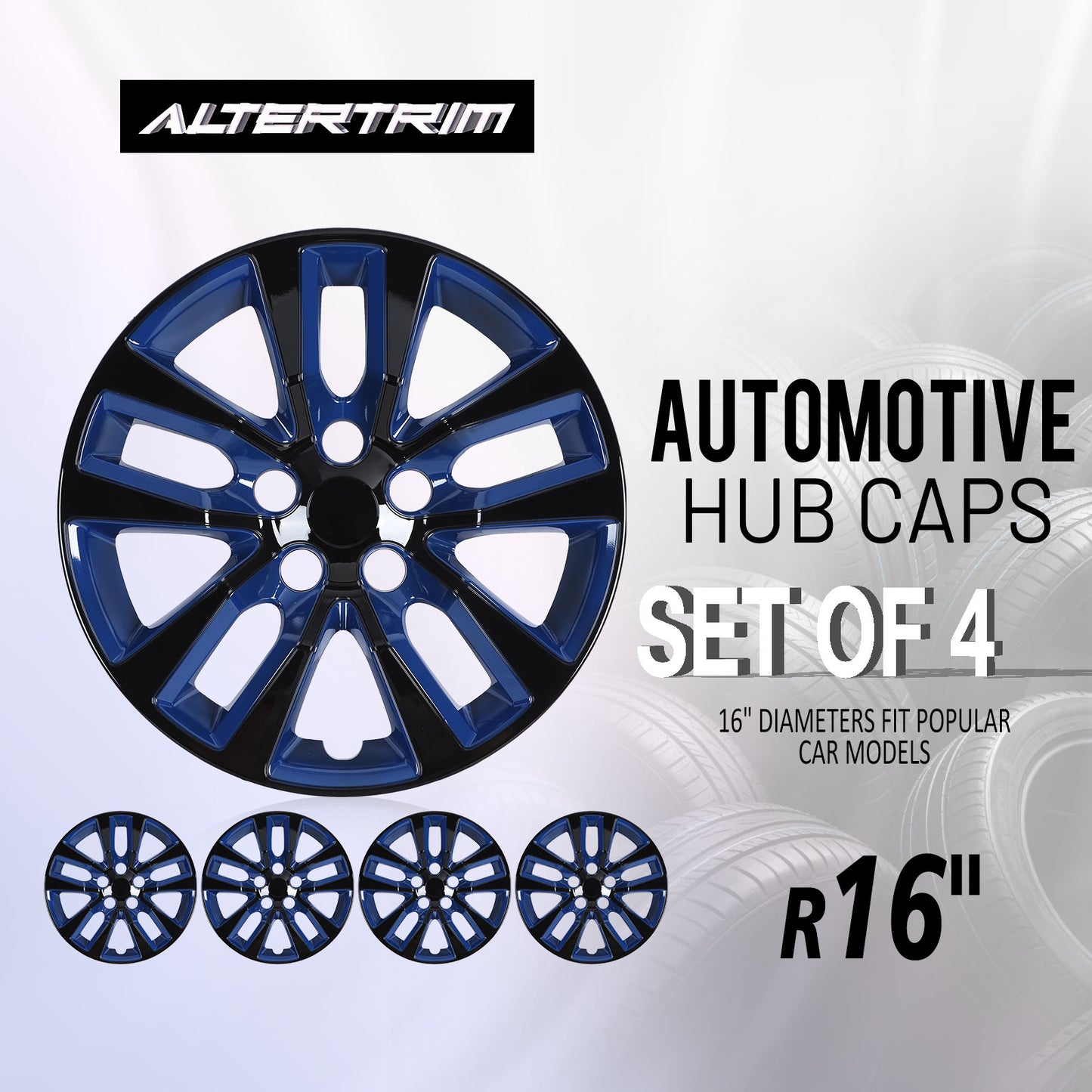16 Inch Wheel Hubcaps for 2013-2018 Nissan Altima Sedan - Black Lacquer & Blue Lacquer
