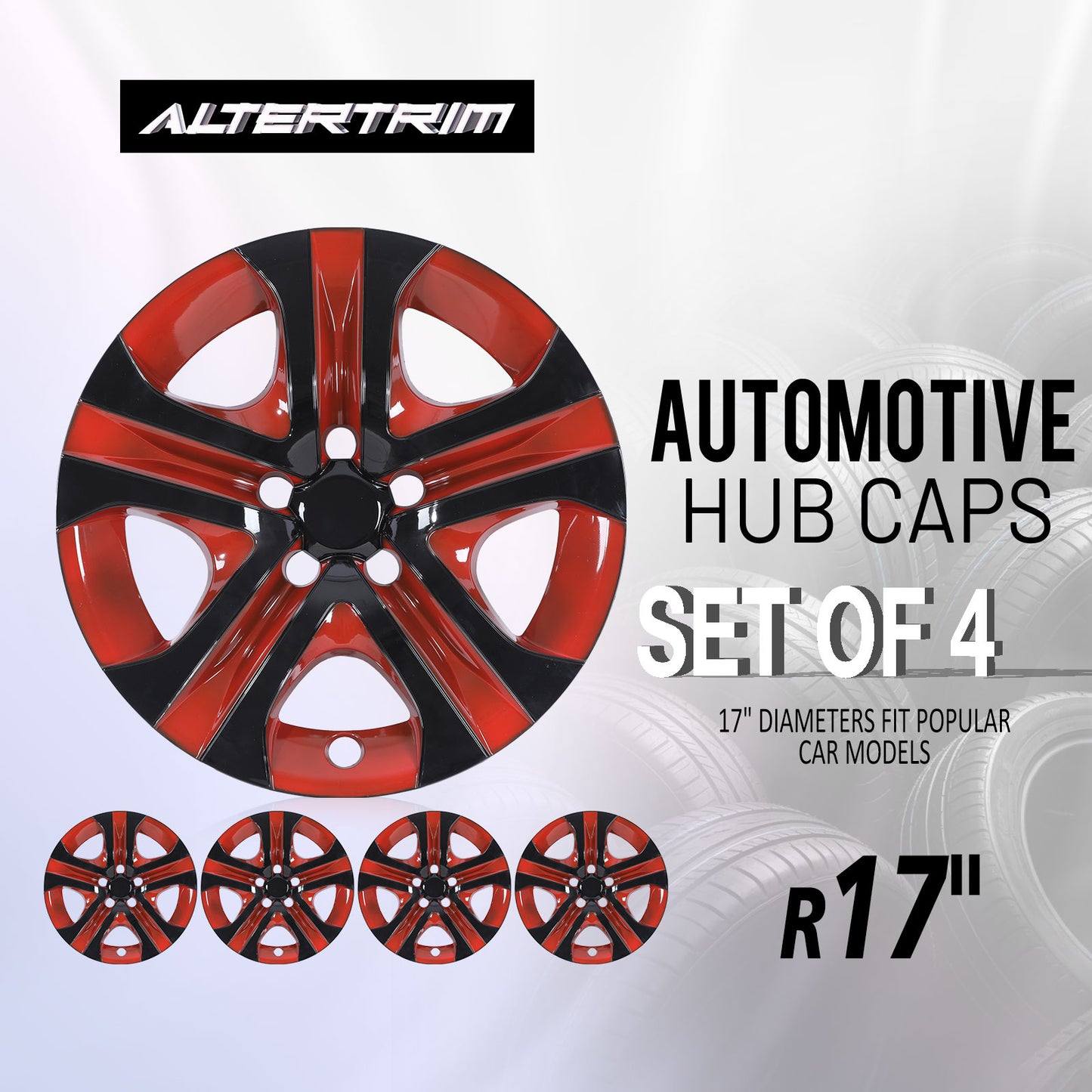 17 Inch Wheel Hubcaps for 2013-2018 TOYOTA RAV4 - Black Lacquer& Red Lacquer
