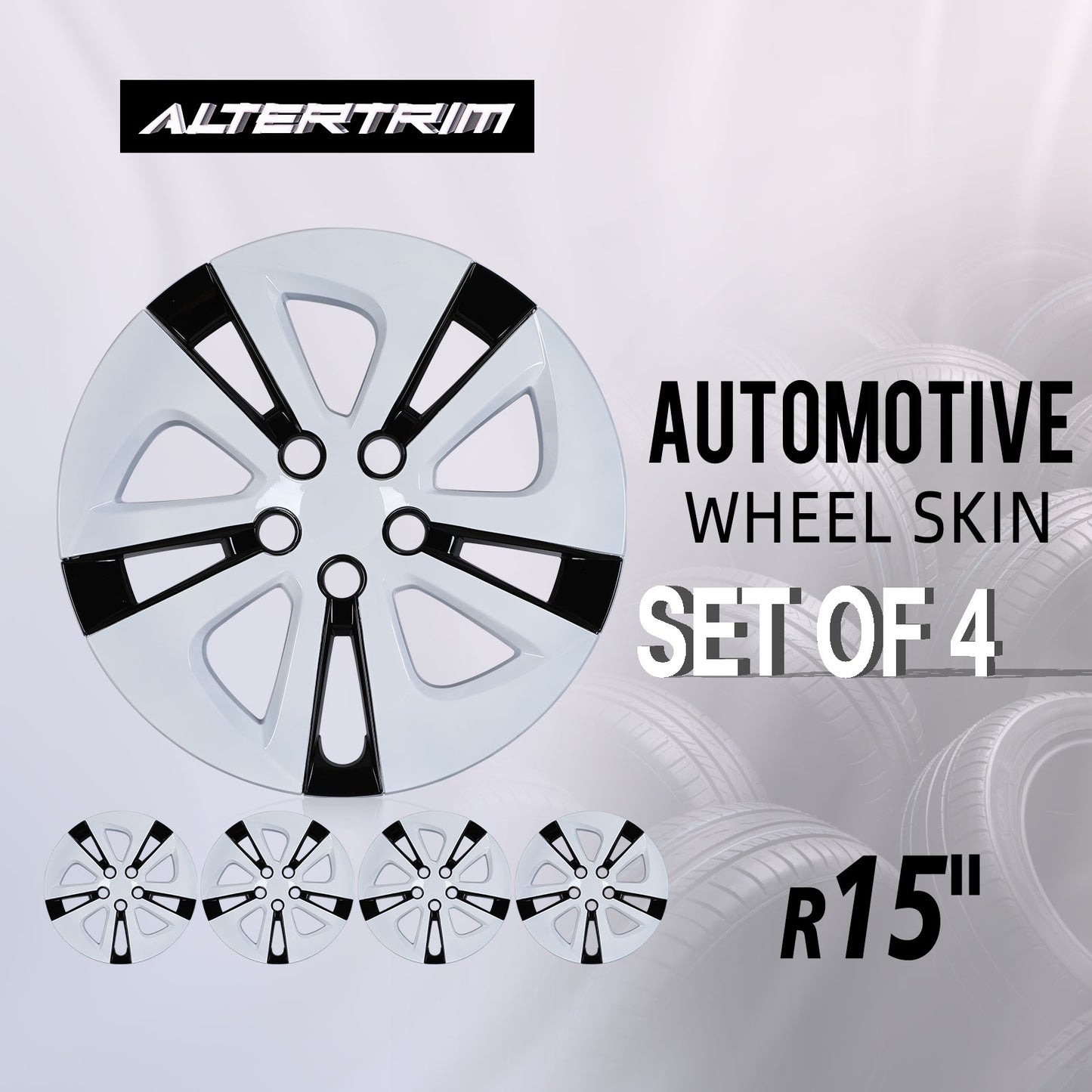 15 Inch Wheel Hubcaps for 2016-2022 TOYOTA Prius/ 2020-2024 TOYOTA Corolla - White Lacquer& Black Lacquer