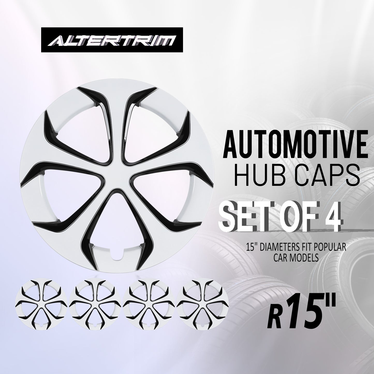15 Inch Wheel Hubcaps for 2010-2015 TOYOTA Prius - Black Lacquer & White Lacquer