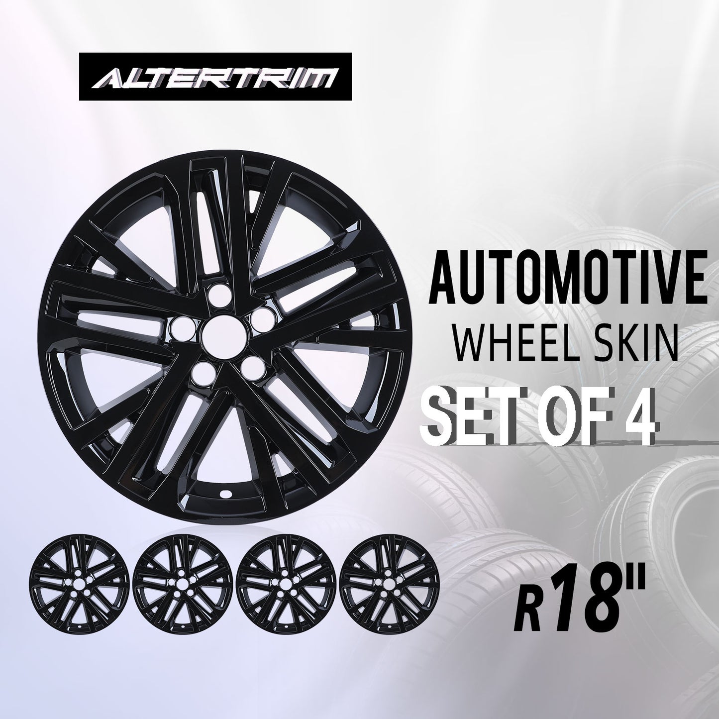 18 Inch Wheel Skins for 2025-2026 Toyota Camry Hybrid SE/XLE model - Black Lacquer
