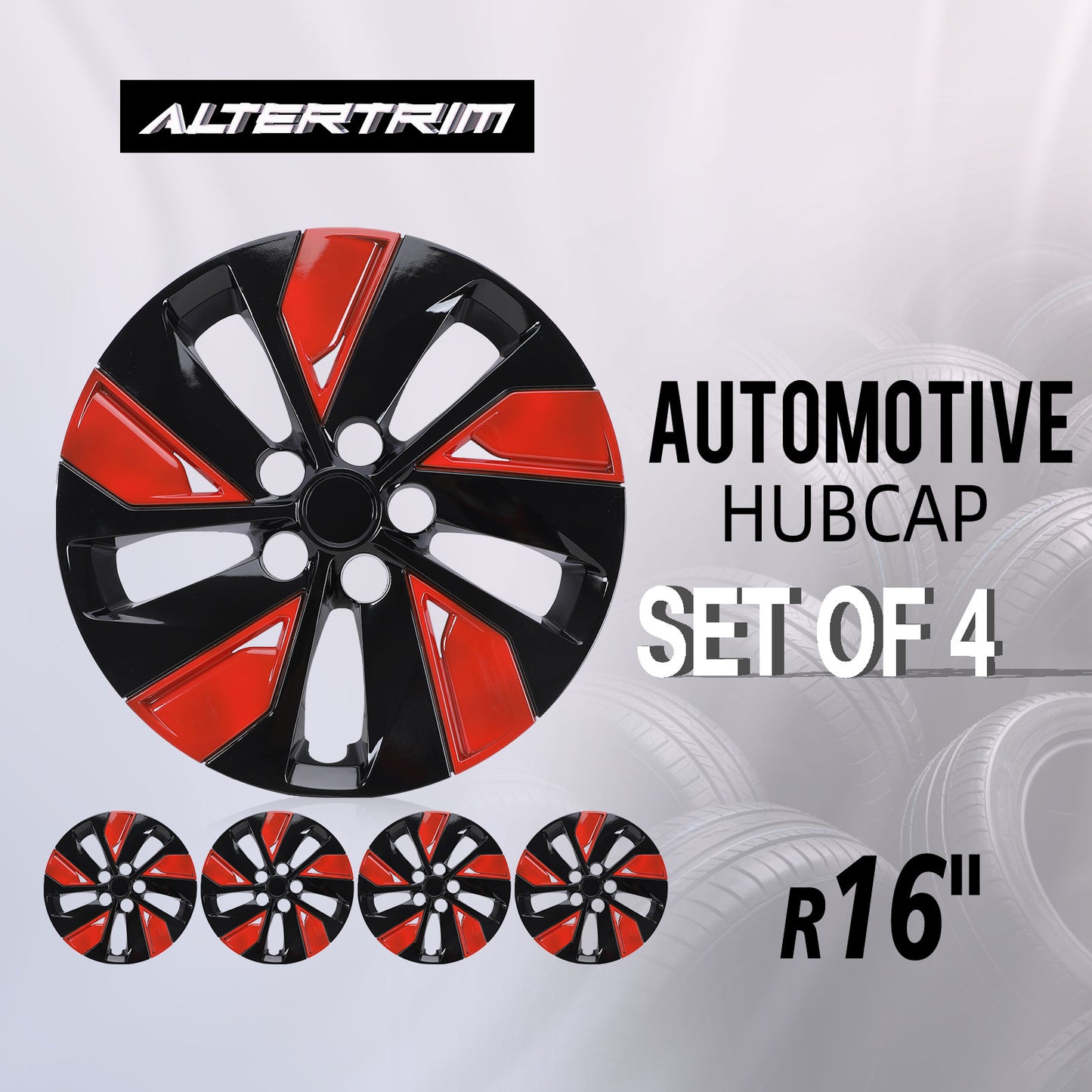 16 Inch Wheel Hubcaps for 2019-2025 Nissan Altima - Black Lacquer & Red Lacquer