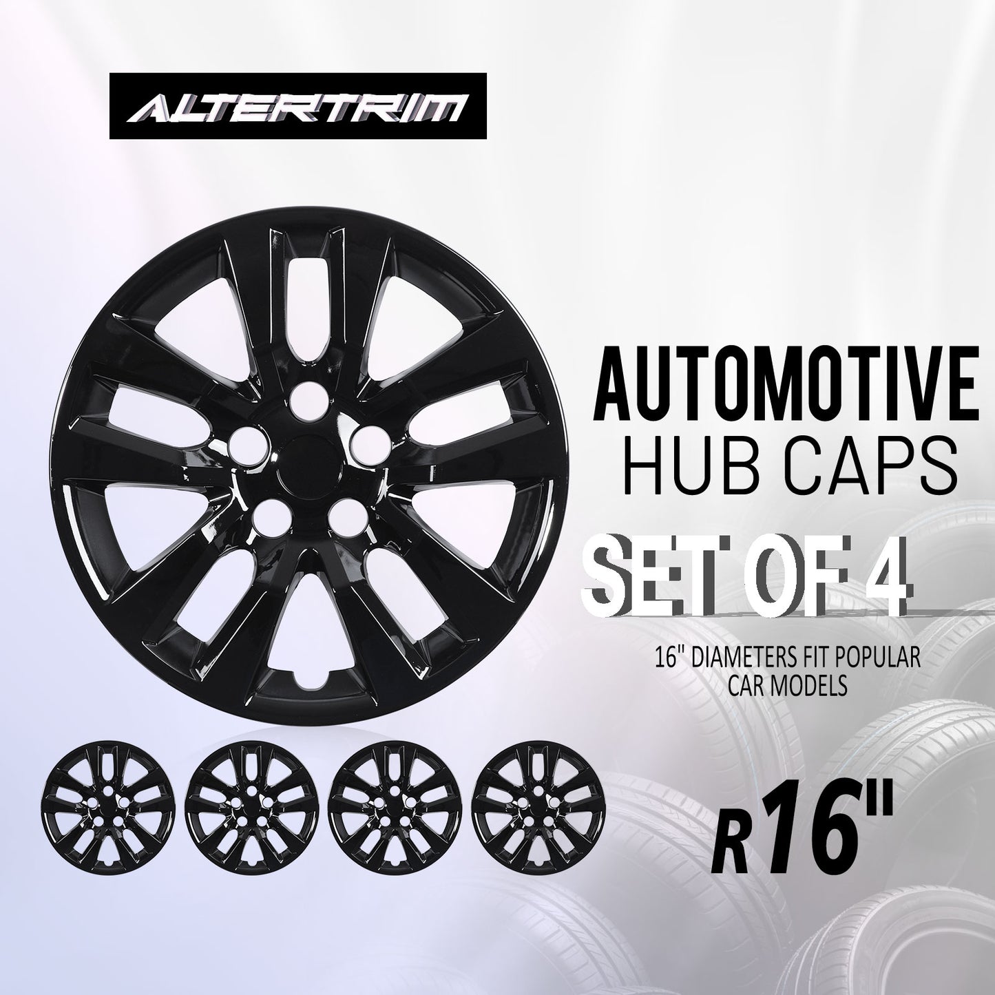 16 Inch Wheel Hubcaps for 2013-2018 Nissan Altima Sedan - Black Lacquer