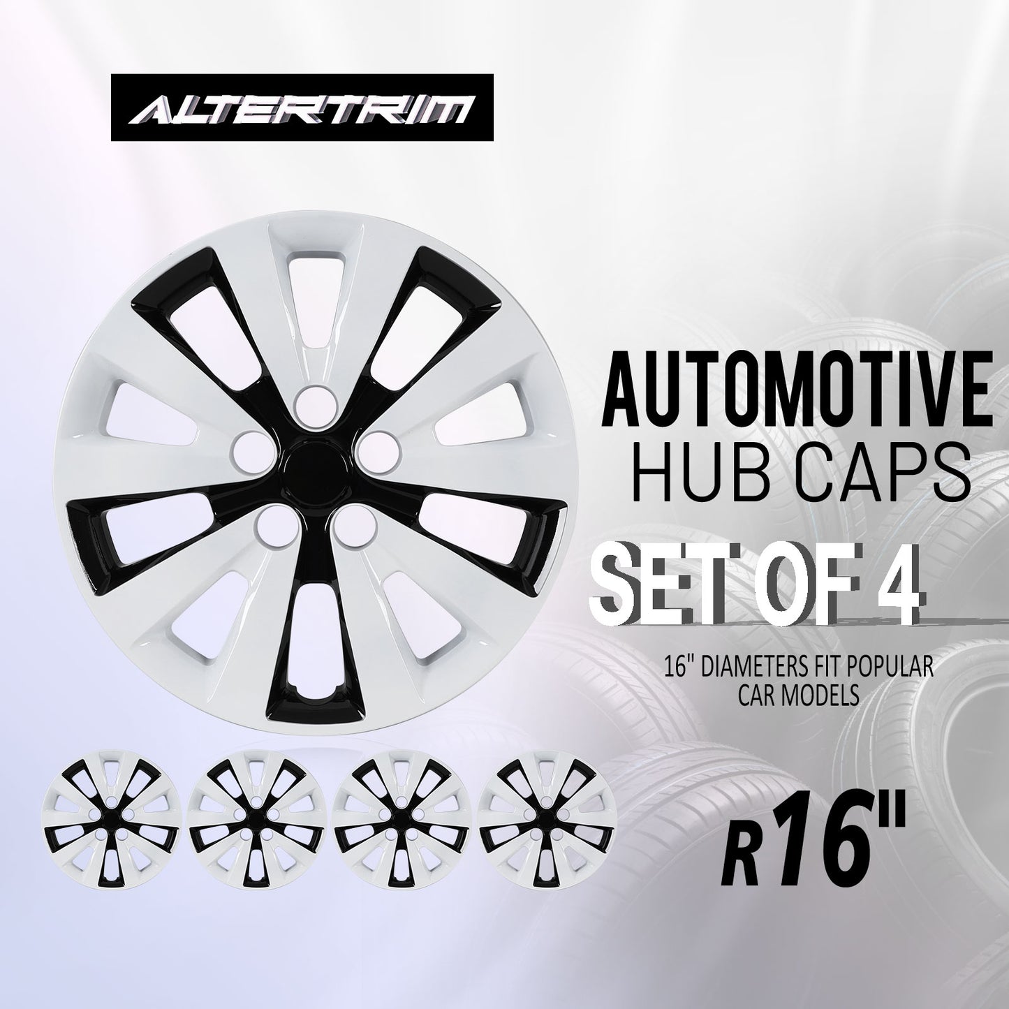 16 Inch Wheel Hubcaps for 2011-2017 Nissan Leaf/ 2013-2019 Nissan Sentra - Black Lacquer & White Lacquer