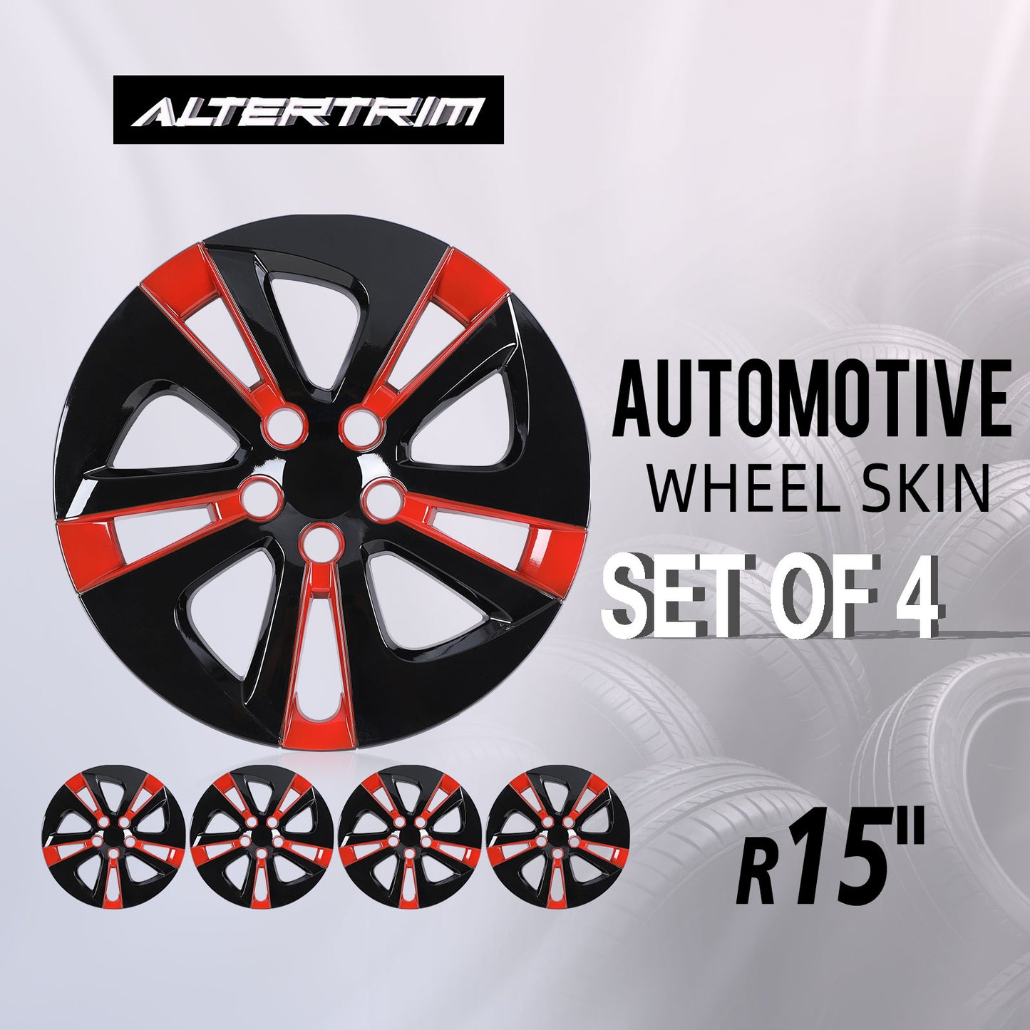 15 Inch Wheel Hubcaps for 2016-2022 TOYOTA Prius/ 2020-2024 TOYOTA Corolla - Black Lacquer& Red Lacquer