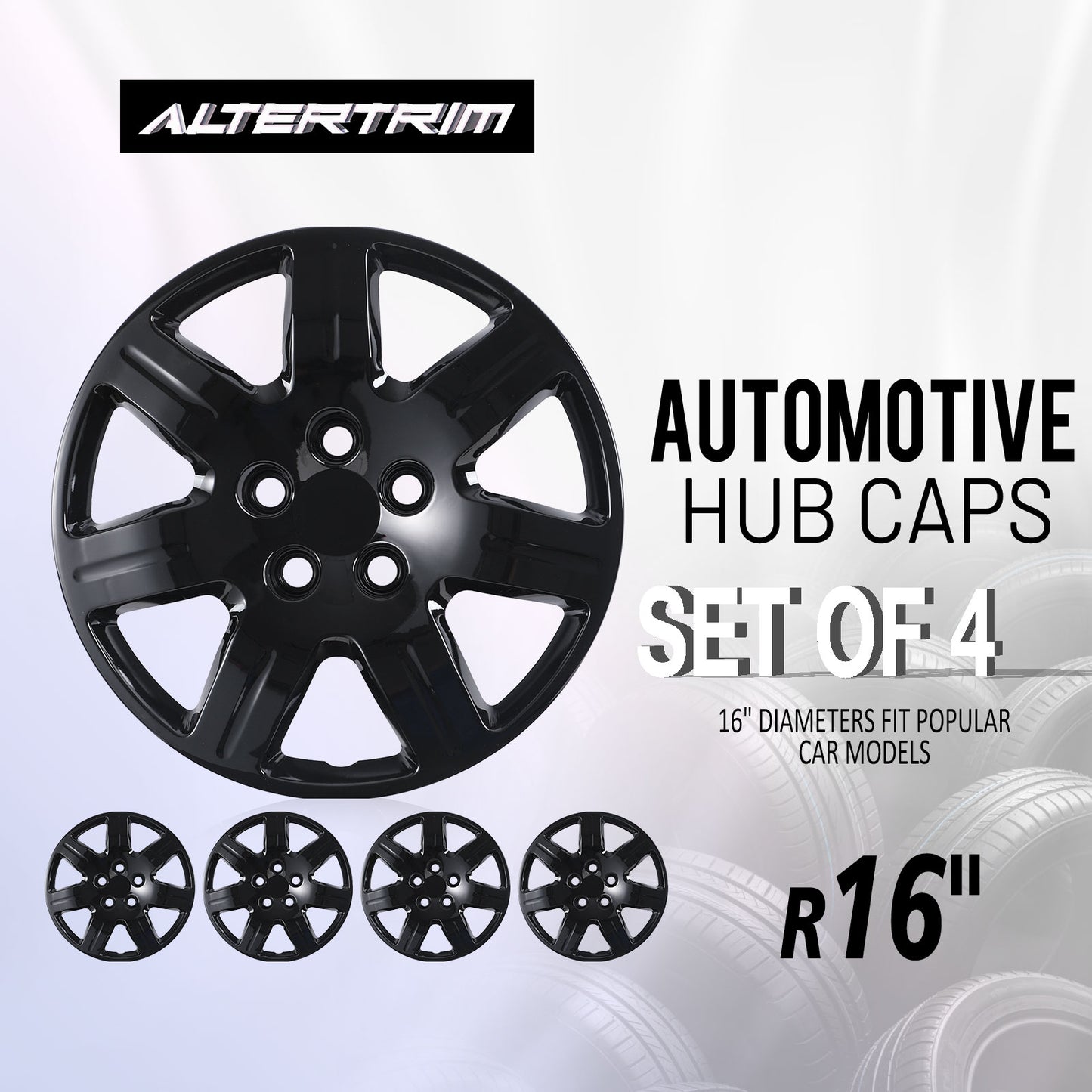 16 Inch Wheel Hubcaps for 2006-2011 Honda Civic - Black Lacquer