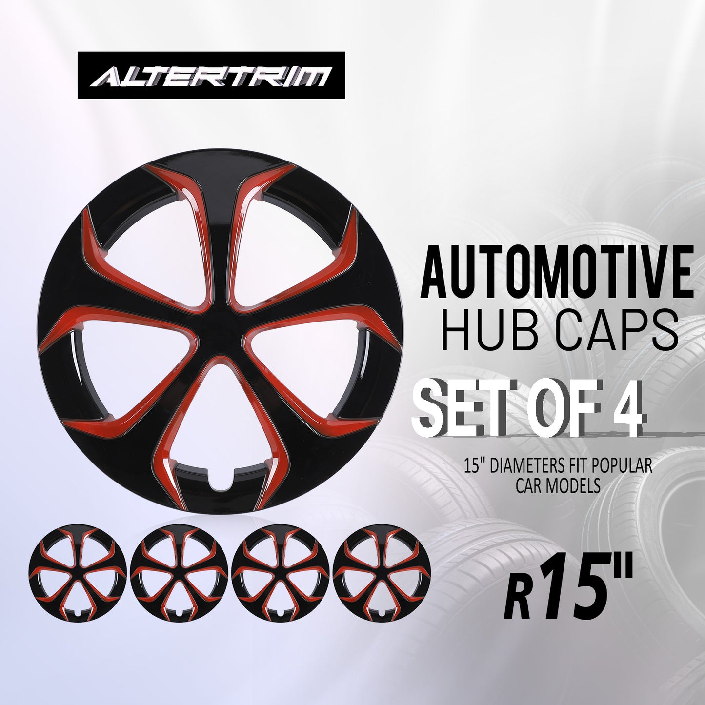 15 Inch Wheel Hubcaps for 2010-2015 TOYOTA Prius - Black Lacquer & Red Lacquer