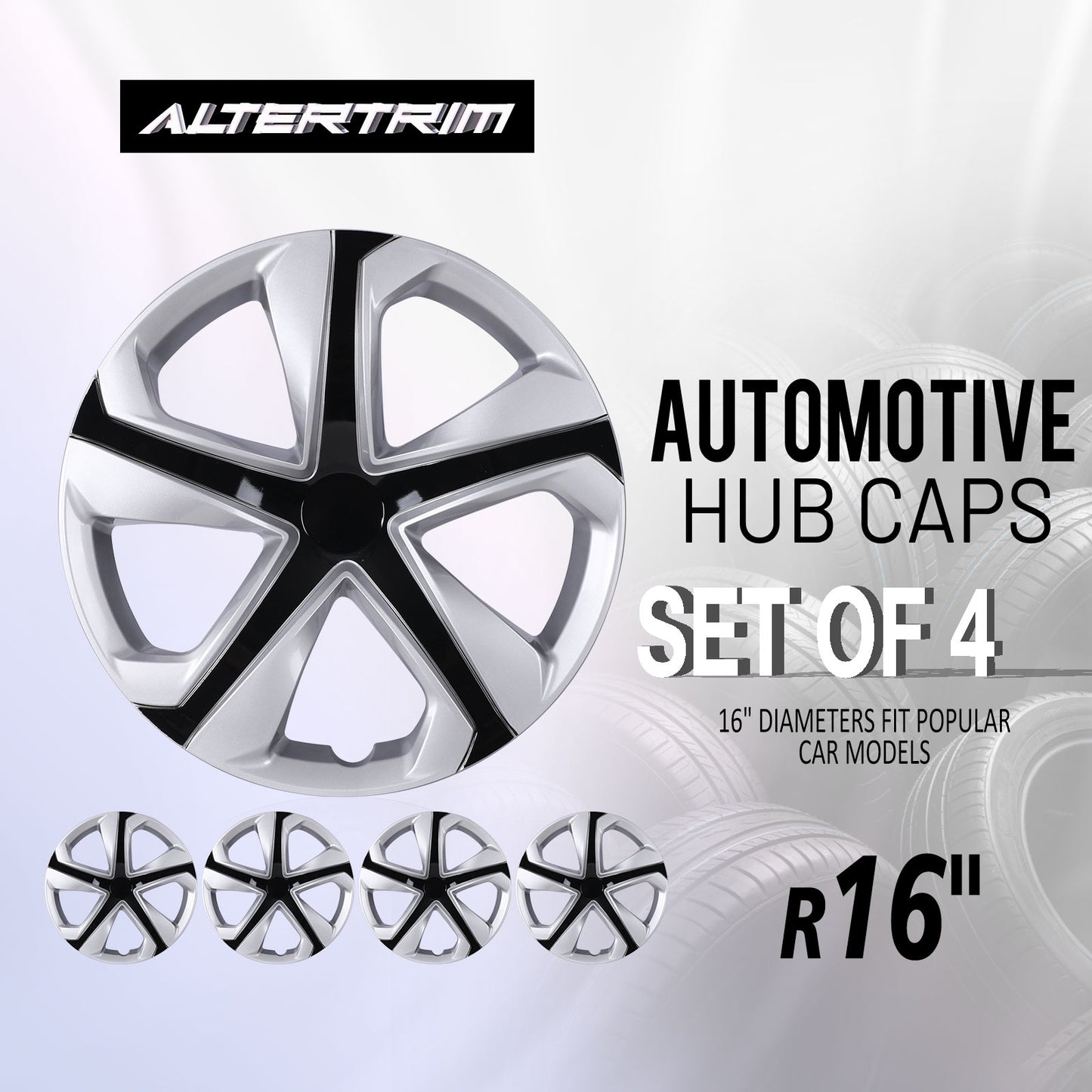 16 Inch Wheel Hubcaps for 2016-2026 Honda Civic Sedan - Silver Lacquer & Black Lacquer