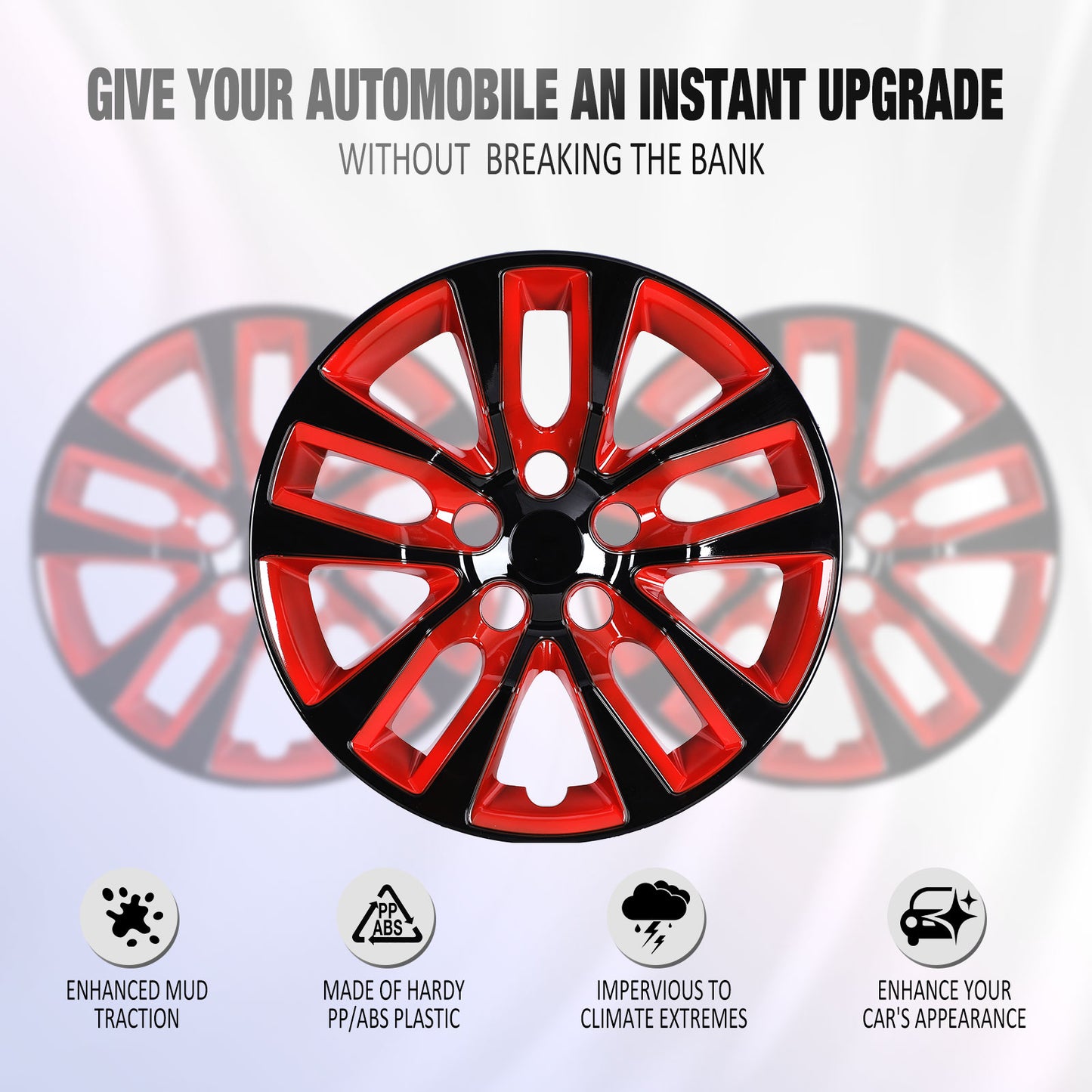 16 Inch Wheel Hubcaps for 2013-2018 Nissan Altima Sedan - Black Lacquer & Red Lacquer