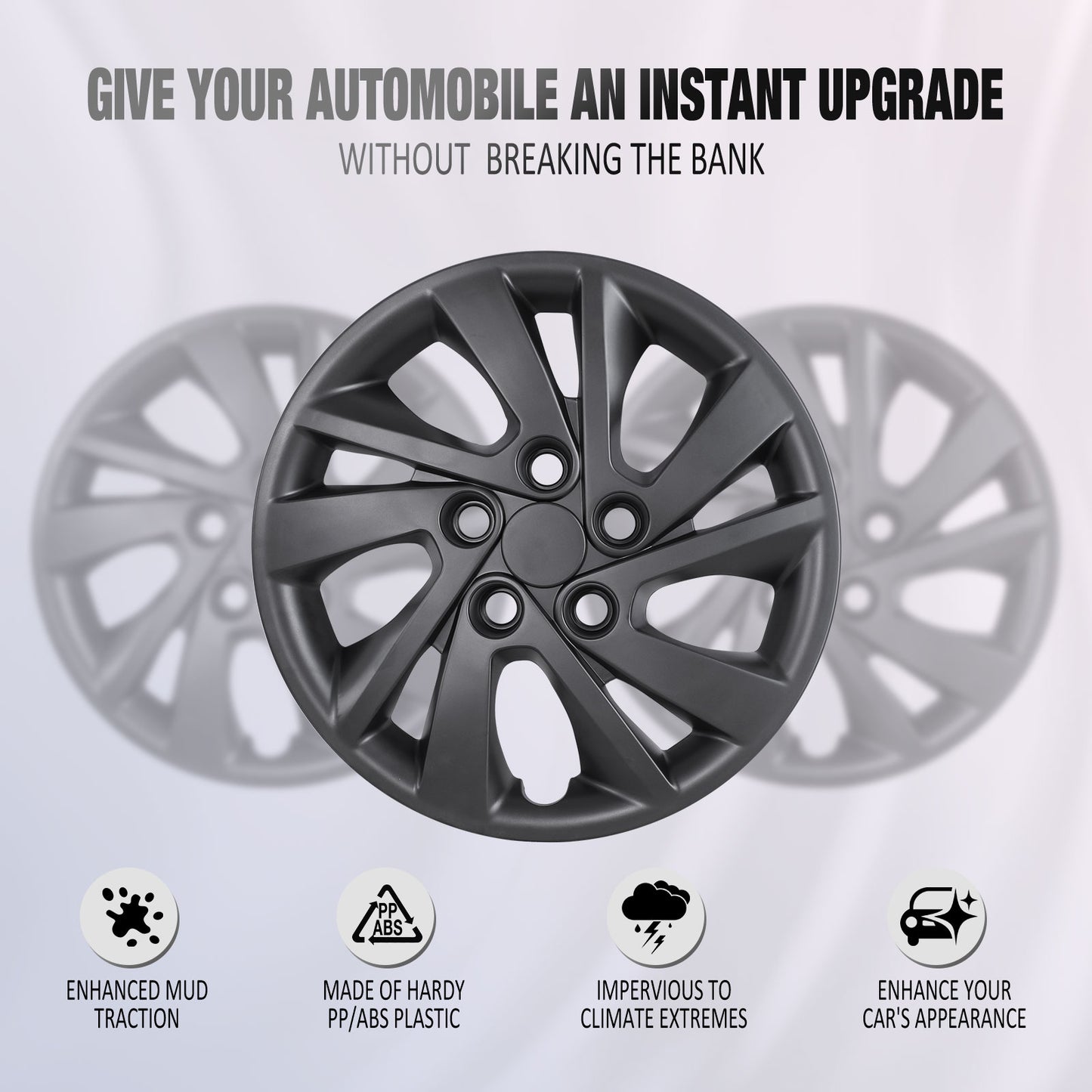 15 Inch Wheel Hubcaps for 2017-2020 Hyundai Elantra Sedan - Matte Black