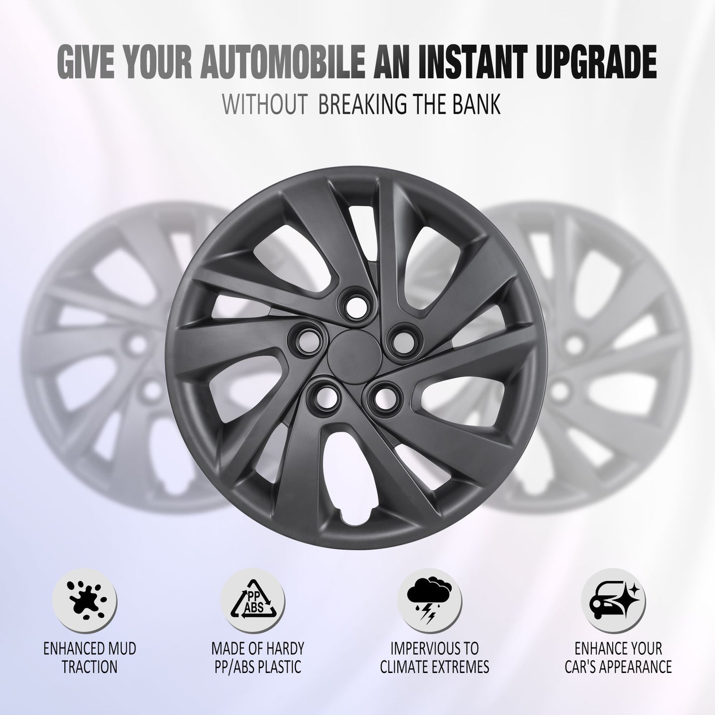 15 Inch Wheel Hubcaps for 2017-2020 Hyundai Elantra Sedan - Matte Black
