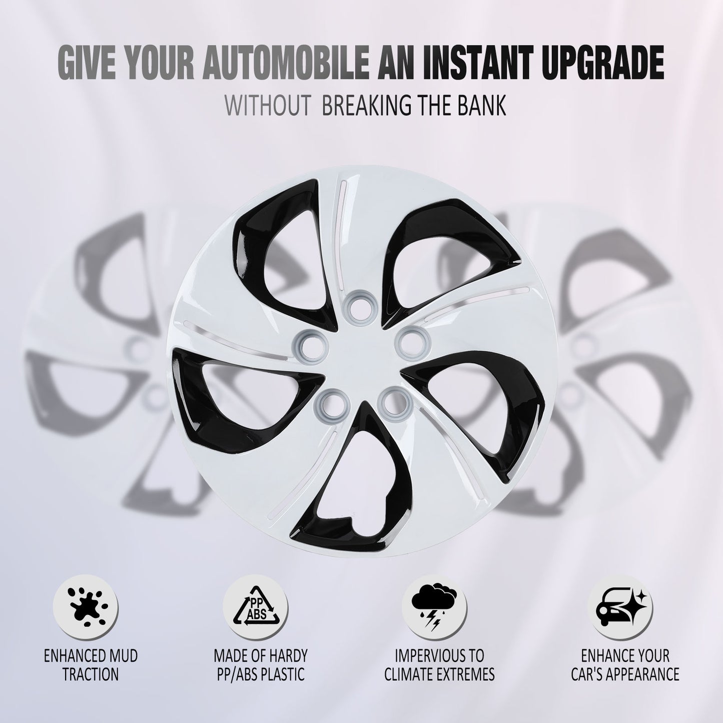 15 Inch Wheel Hubcaps for 2013-2015 Honda Civic Sedan/ 2013 Honda Civic Coupe - Black Lacquer & White Lacquer