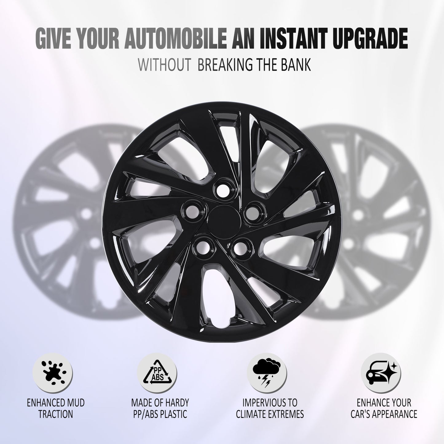 15 Inch Wheel Hubcaps for 2017-2020 Hyundai Elantra Sedan - Black Lacquer