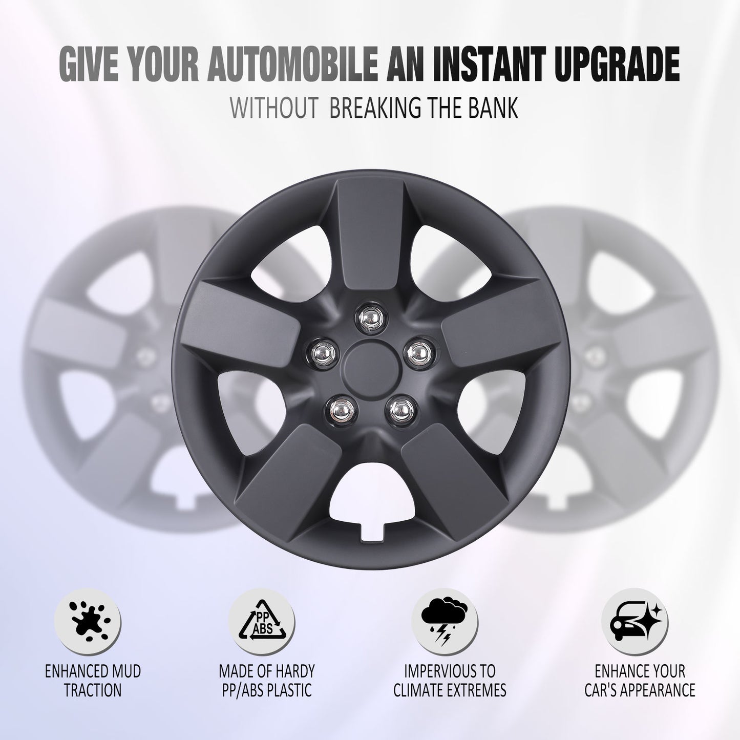16 Inch Wheel Hubcaps for 2008-2015 Nissan Rogue w/decorative screws - Matte Black