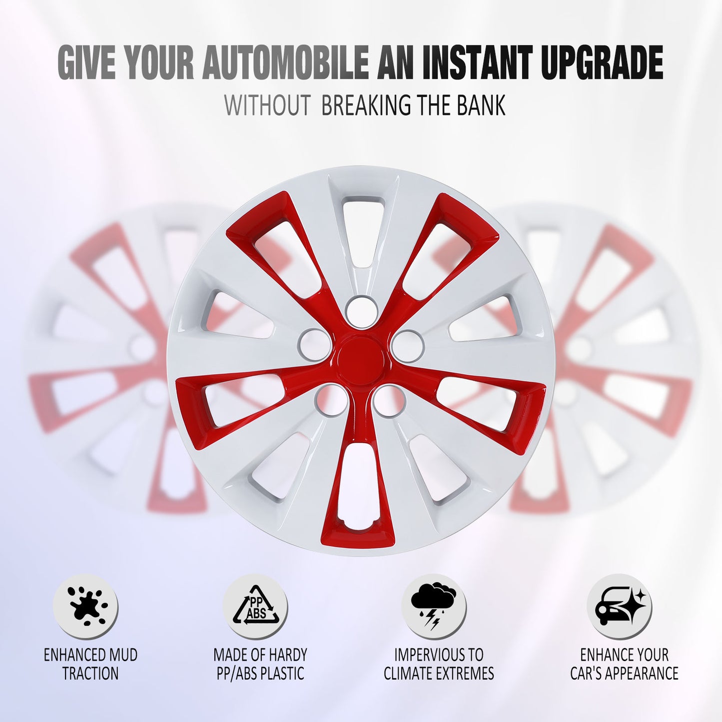 16 Inch Wheel Hubcaps for 2011-2017 Nissan Leaf/ 2013-2019 Nissan Sentra - White Lacquer & Red Lacquer