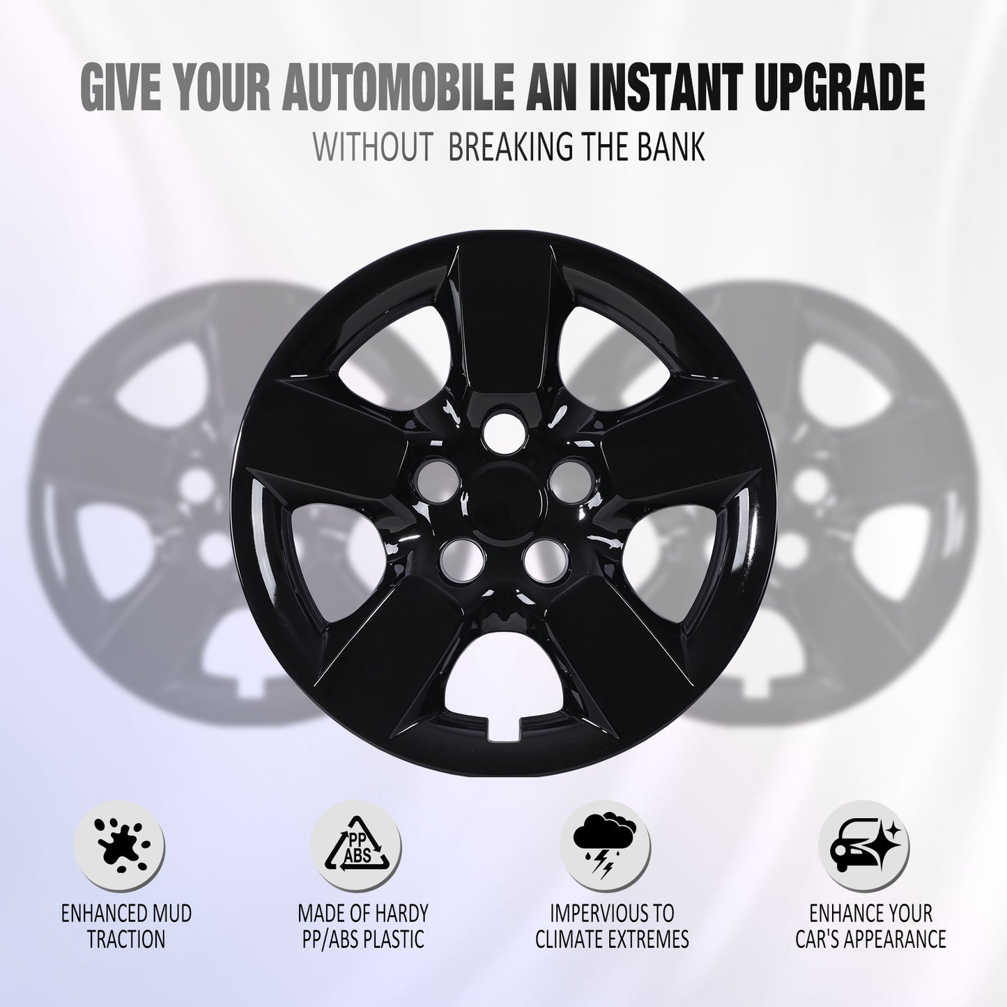 16 Inch Wheel Hubcaps for 2008-2015 Nissan Rogue - Black Lacquer