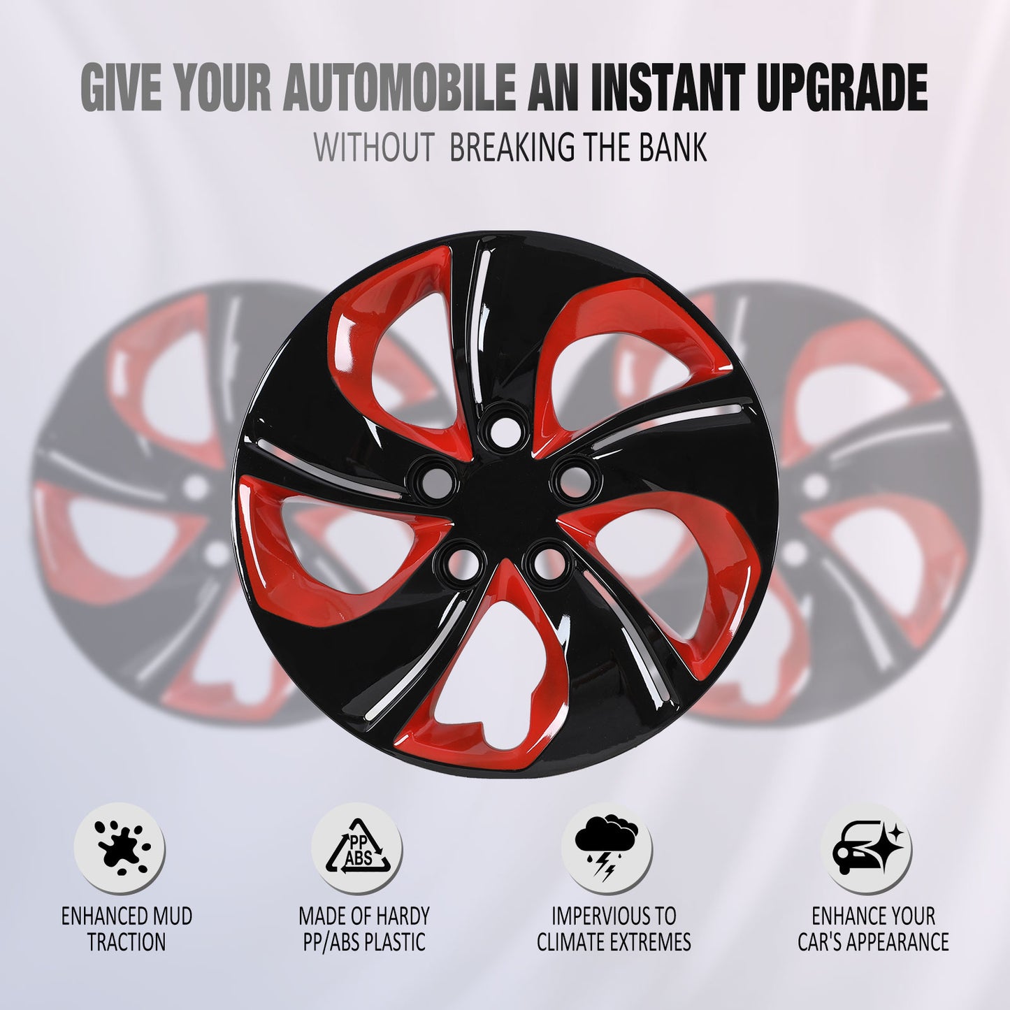 15 Inch Wheel Hubcaps for 2013-2015 Honda Civic Sedan/ 2013 Honda Civic Coupe - Black Lacquer & Red Lacquer