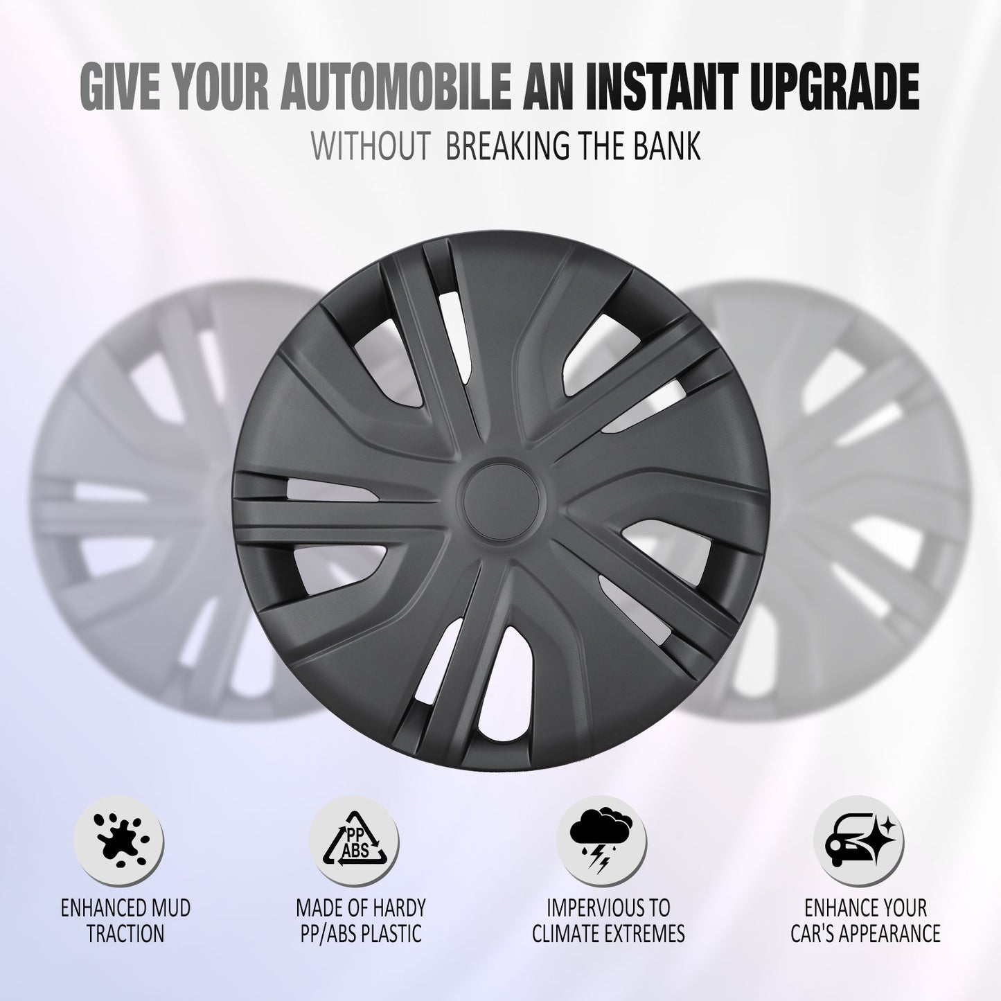 14 Inch Wheel Hubcaps for 2014-2026 Mitsubishi Mirage - Matte Black