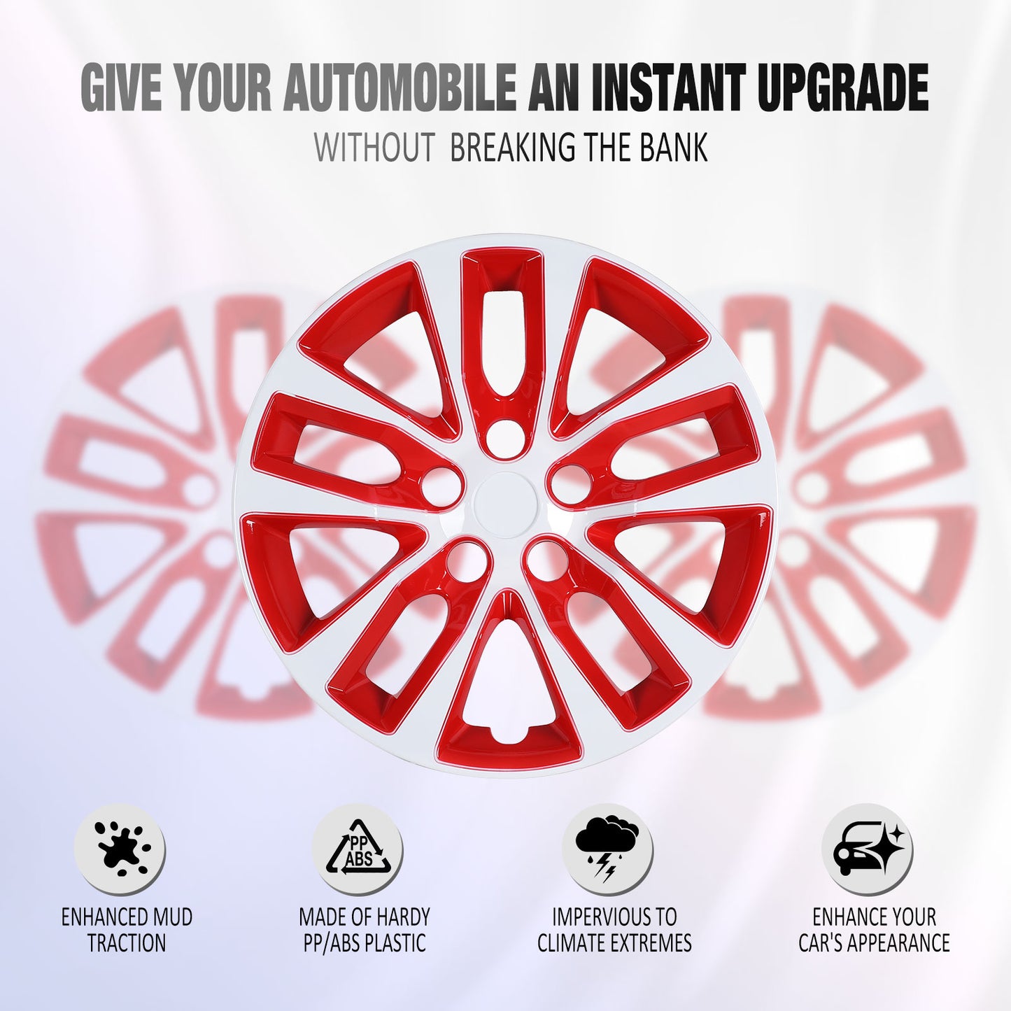 16 Inch Wheel Hubcaps for 2013-2018 Nissan Altima Sedan - White Lacquer & Red Lacquer
