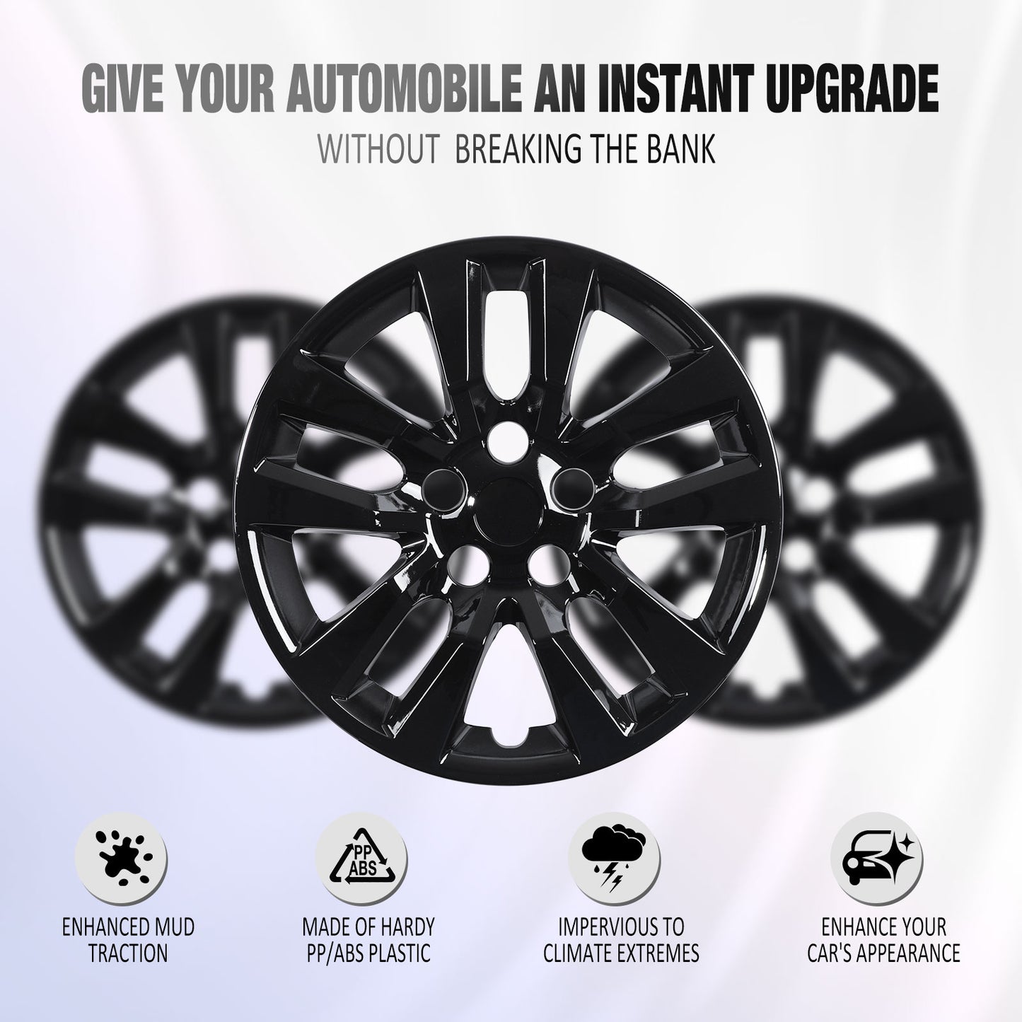 16 Inch Wheel Hubcaps for 2013-2018 Nissan Altima Sedan - Black Lacquer