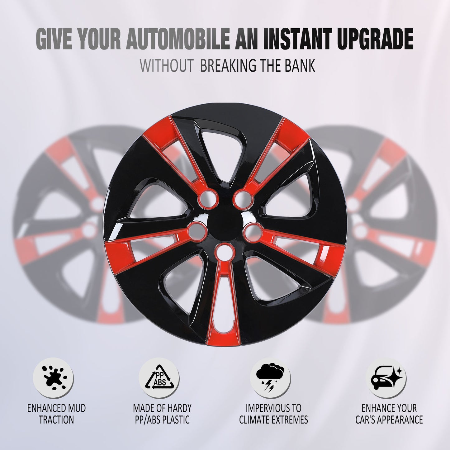 15 Inch Wheel Hubcaps for 2016-2022 TOYOTA Prius/ 2020-2024 TOYOTA Corolla - Black Lacquer& Red Lacquer
