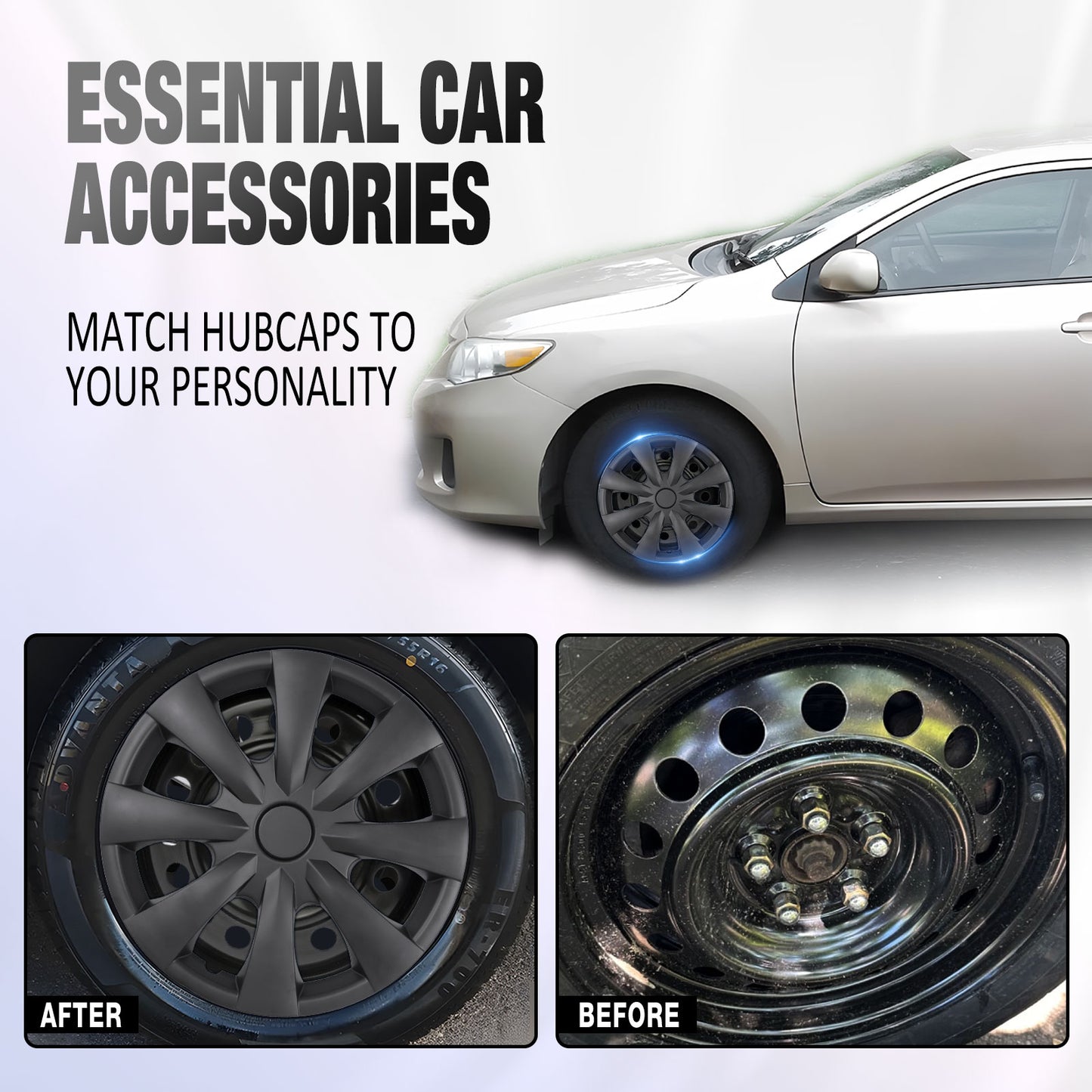 15 Inch Wheel Hubcaps for 2009-2019 TOYOTA Corolla - Matte Black