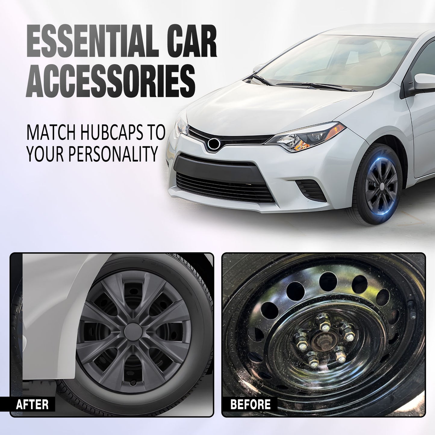 15 Inch Wheel Hubcaps for 2009-2019 TOYOTA Corolla - Matte Black