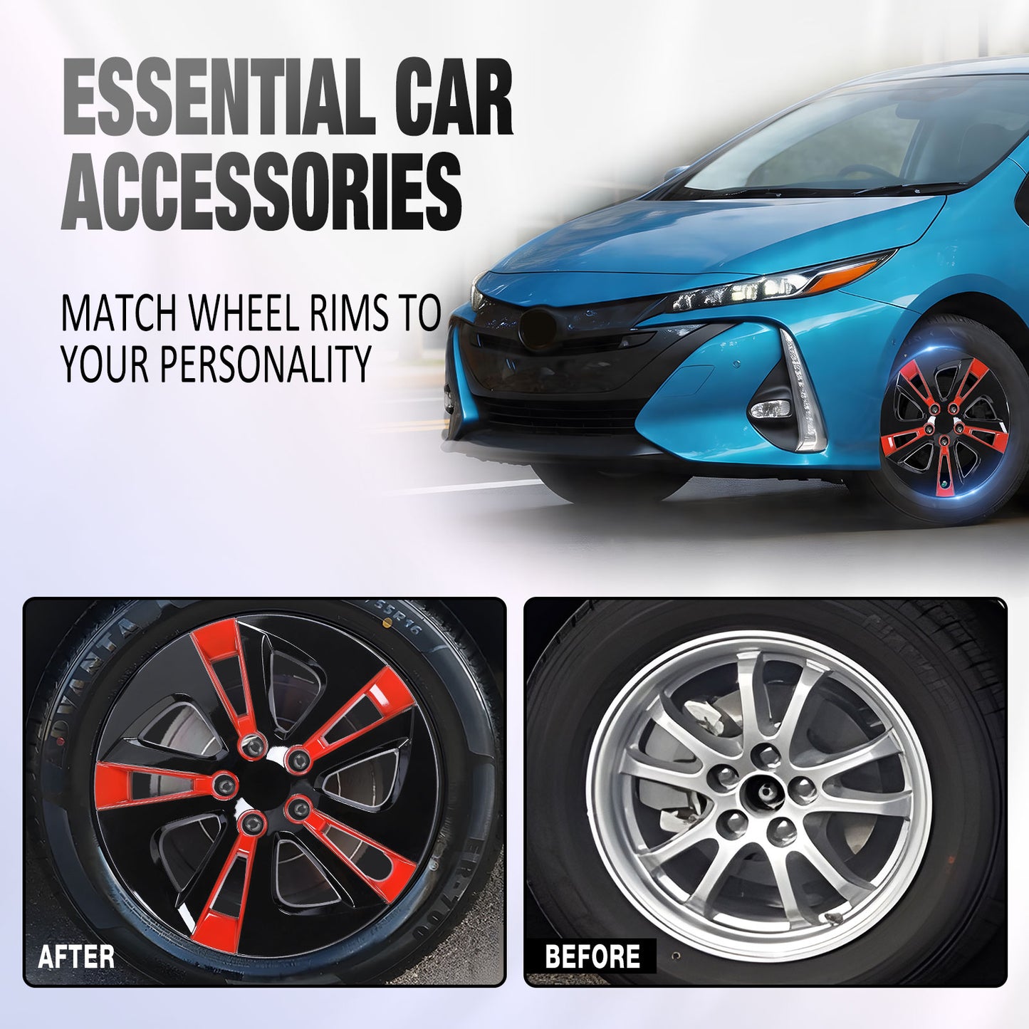 15 Inch Wheel Hubcaps for 2016-2022 TOYOTA Prius/ 2020-2024 TOYOTA Corolla - Black Lacquer& Red Lacquer