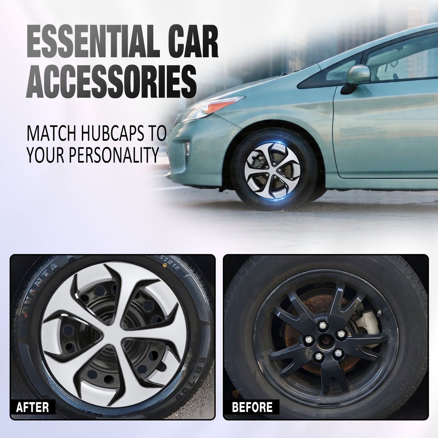 15 Inch Wheel Hubcaps for 2010-2015 TOYOTA Prius - Silver Lacquer & Black Lacquer
