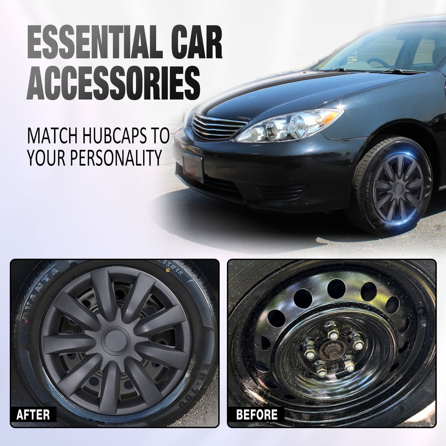 15 Inch Wheel Hubcaps for 2002-2006 Toyota Camry - Matte Black