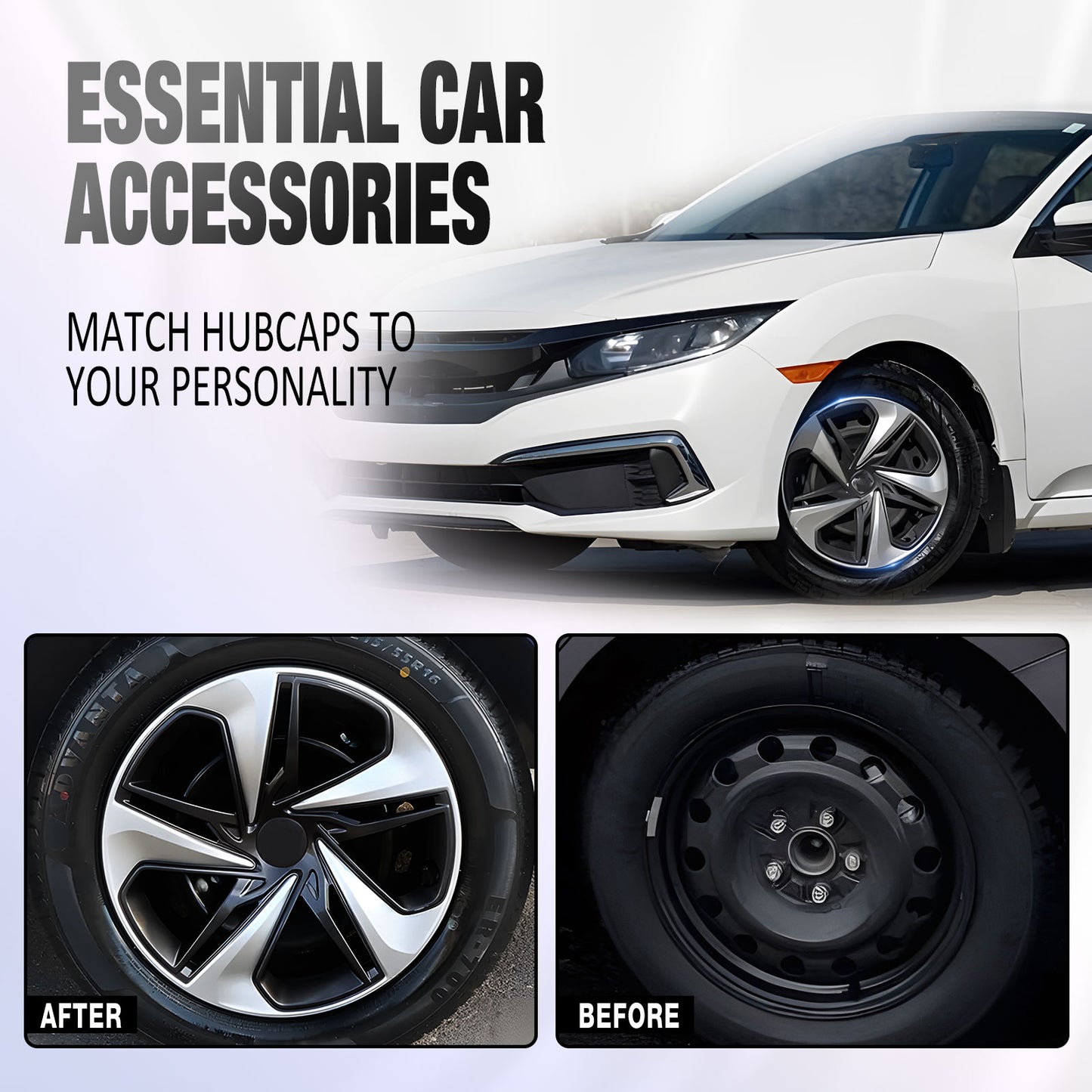 16 Inch Wheel Hubcaps for 2016-2026 Honda Civic Sedan - Silver Lacquer & Black Lacquer