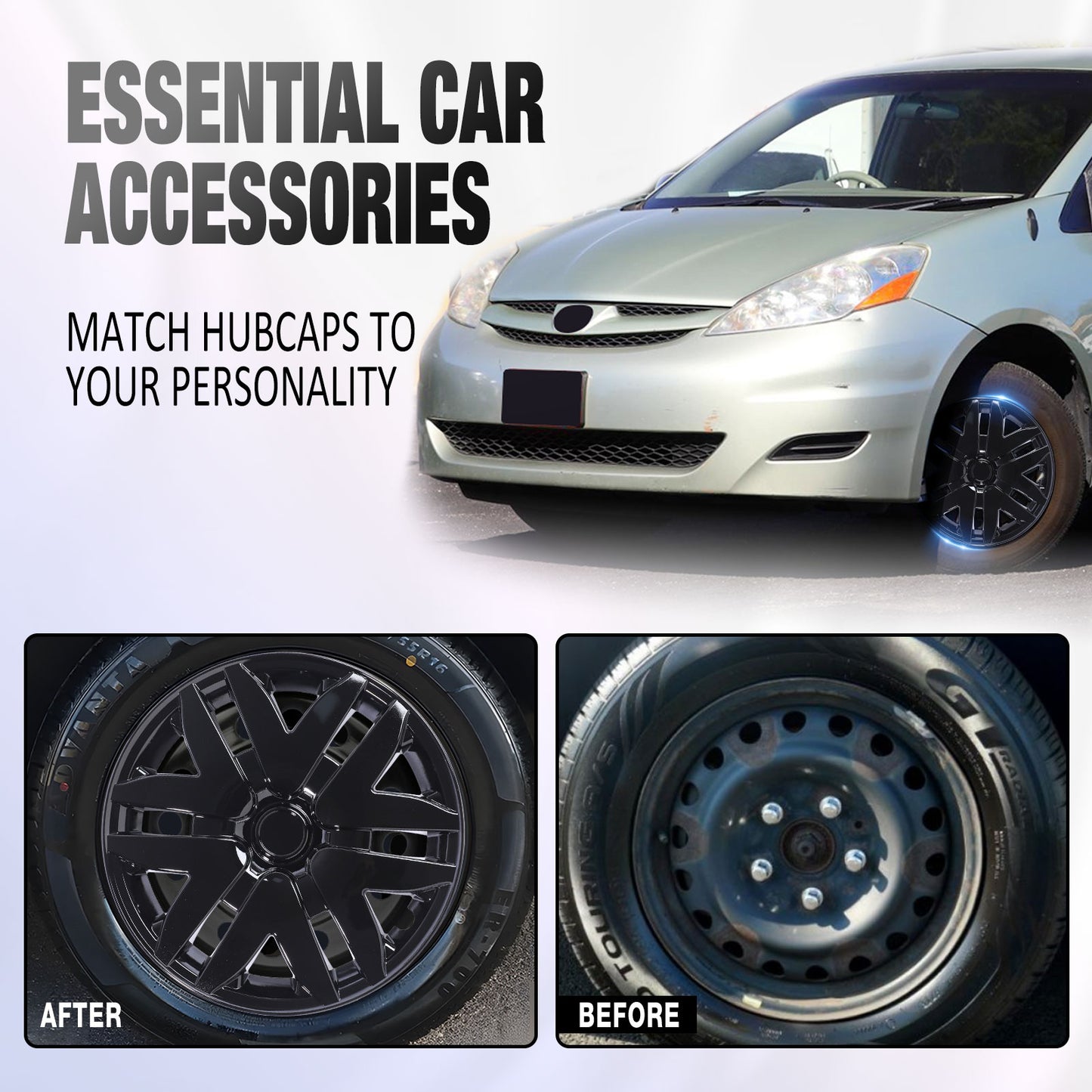 16 Inch Wheel Hubcaps for 2004-2010 Toyota Sienna - Black Lacquer
