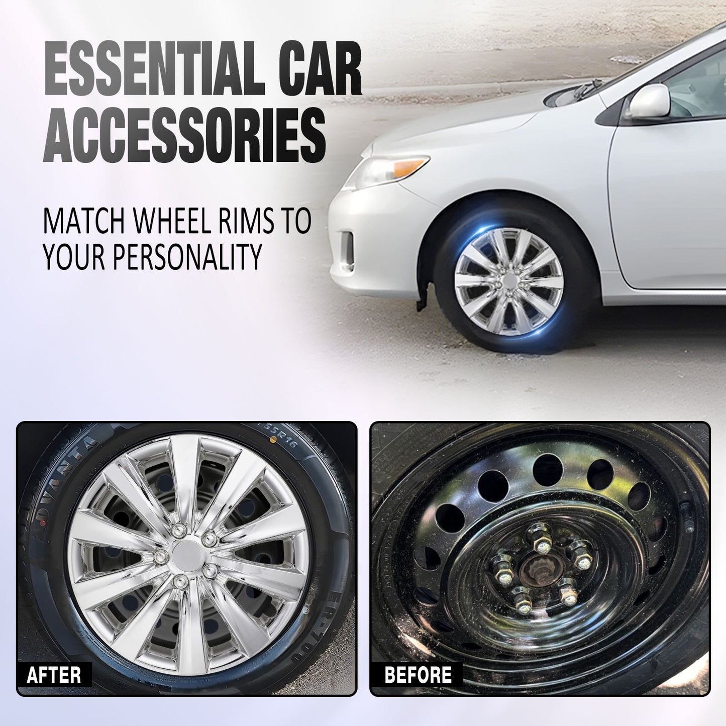 16 Inch Wheel Hubcaps for 2009-2026 TOYOTA Corolla and 2009-2014 TOYOTA Matrix w/decorative screws - Chrome