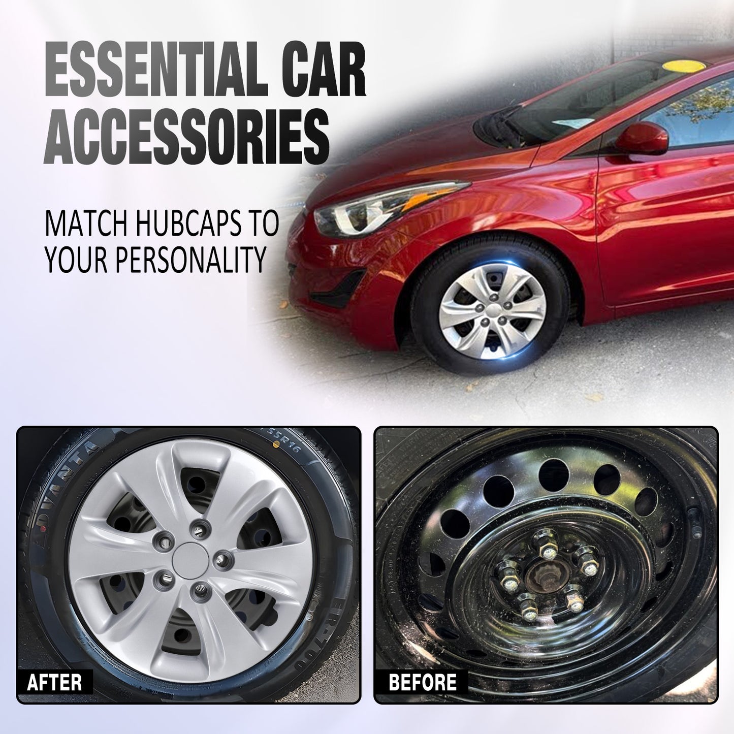 15 Inch Wheel Hubcaps for 2011-2016 Hyundai Elantra Sedan - Lacquer