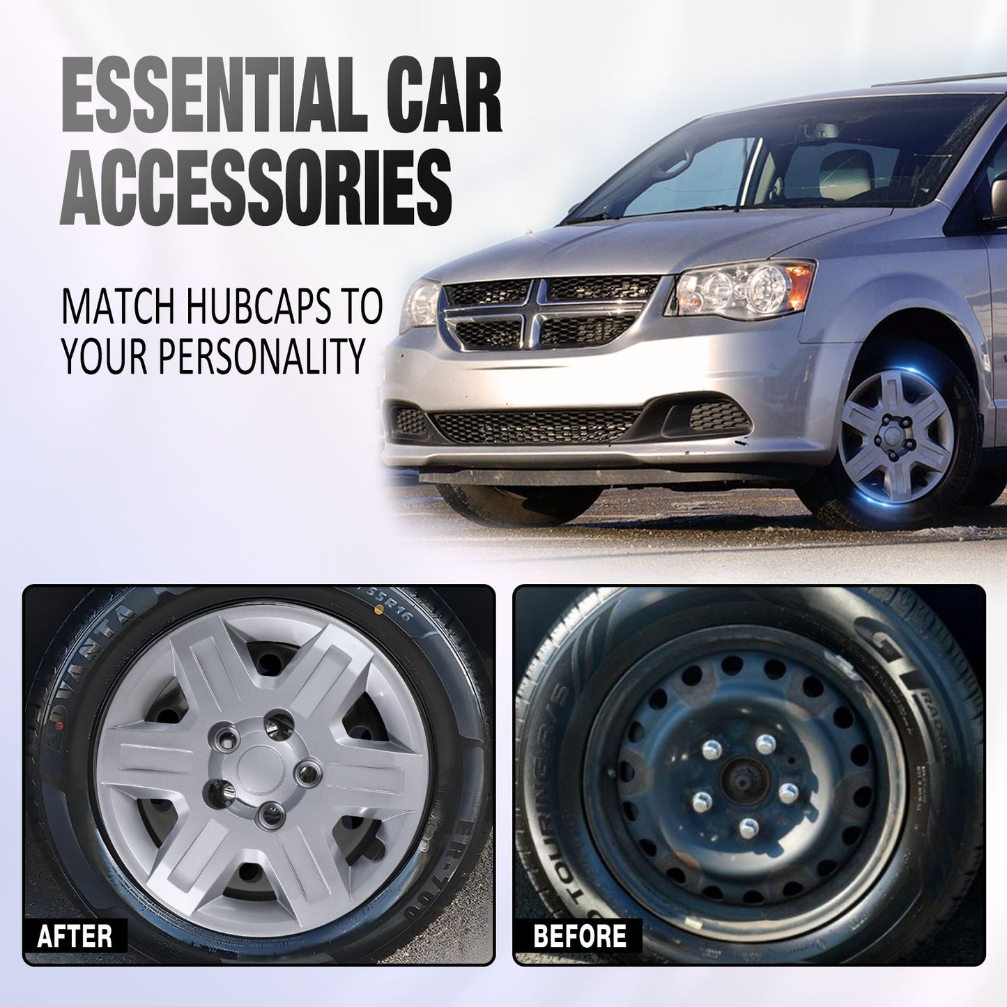 16 Inch Wheel Hubcaps for 2008-2016 Dodge Grand & Caravan/2008-2010 Chrysler Town & Country - Lacquer