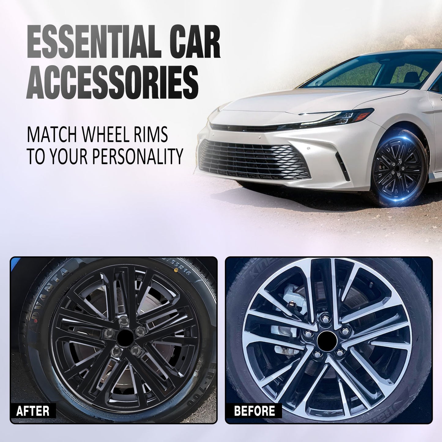 18 Inch Wheel Skins for 2025-2026 Toyota Camry Hybrid SE/XLE model - Black Lacquer