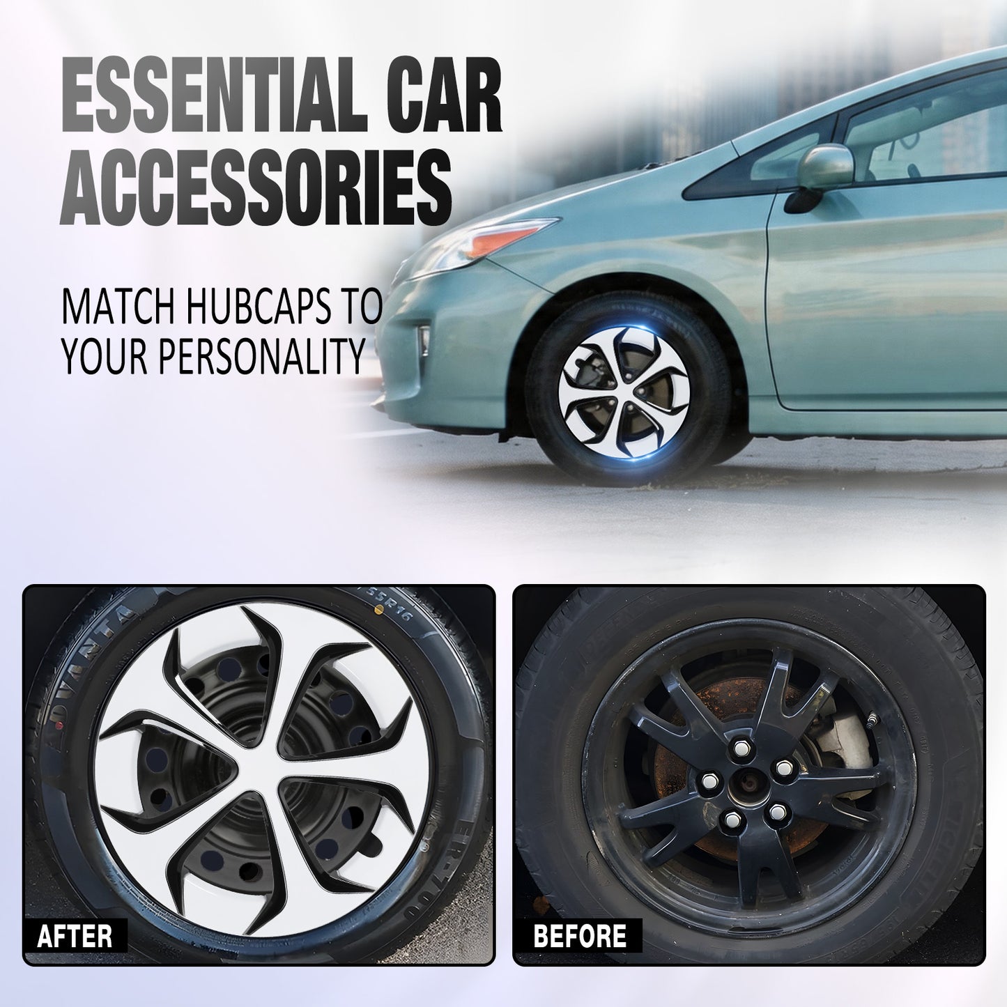 15 Inch Wheel Hubcaps for 2010-2015 TOYOTA Prius - Black Lacquer & White Lacquer