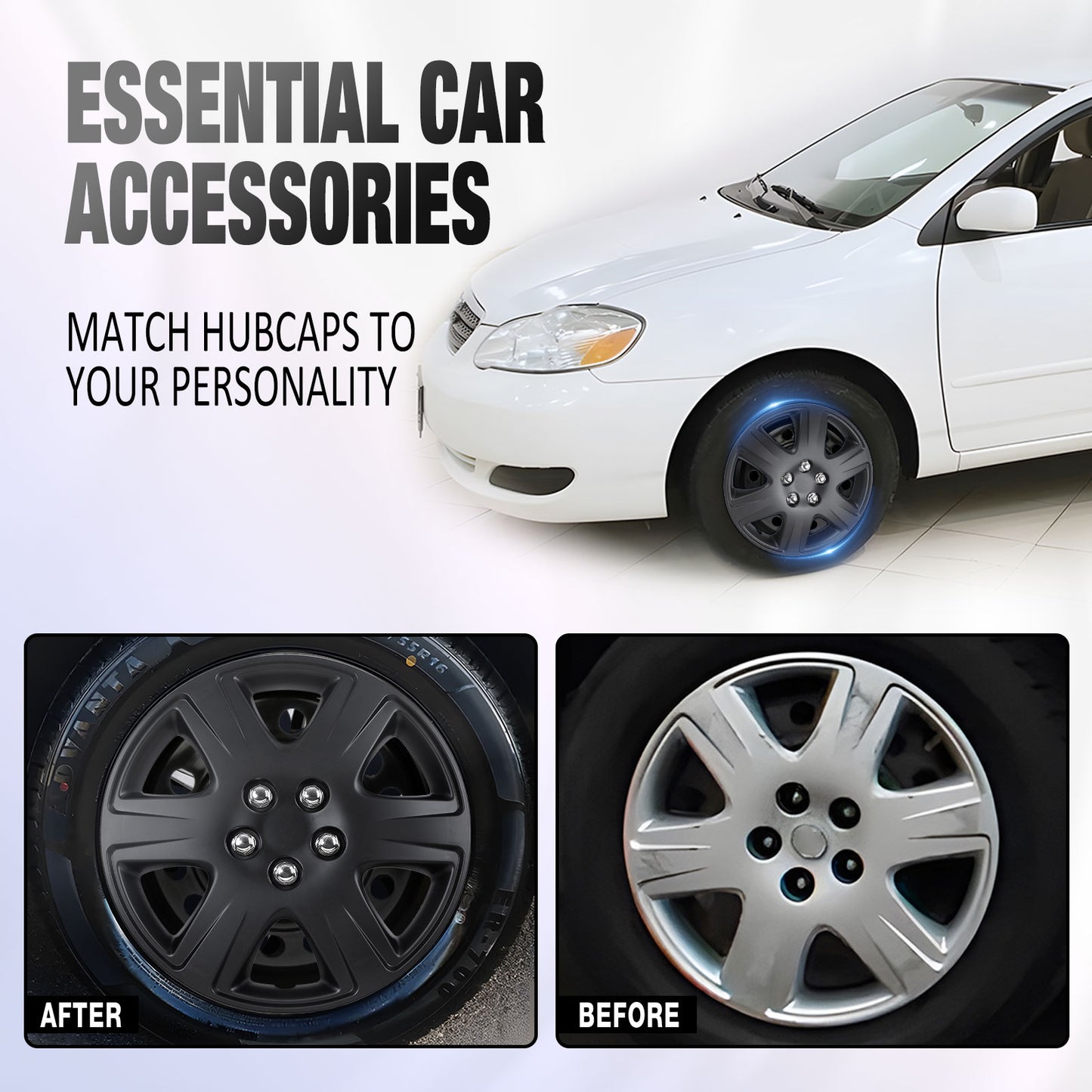 15 Inch Wheel Hubcaps for 2005-2008 TOYOTA Corolla w/decorative screws - Matte Black