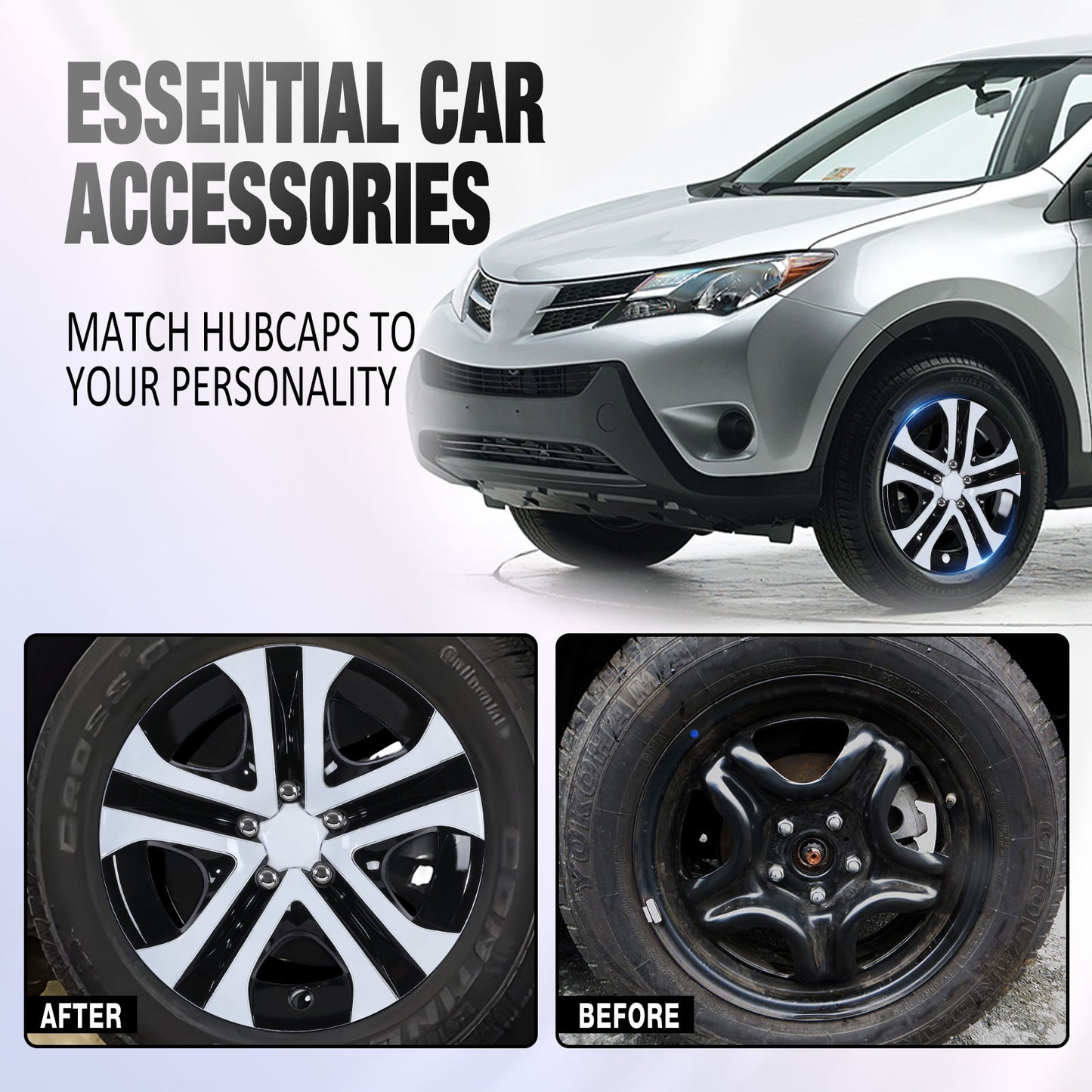 17 Inch Wheel Hubcaps for 2013-2018 TOYOTA RAV4 - White Lacquer& Black Lacquer