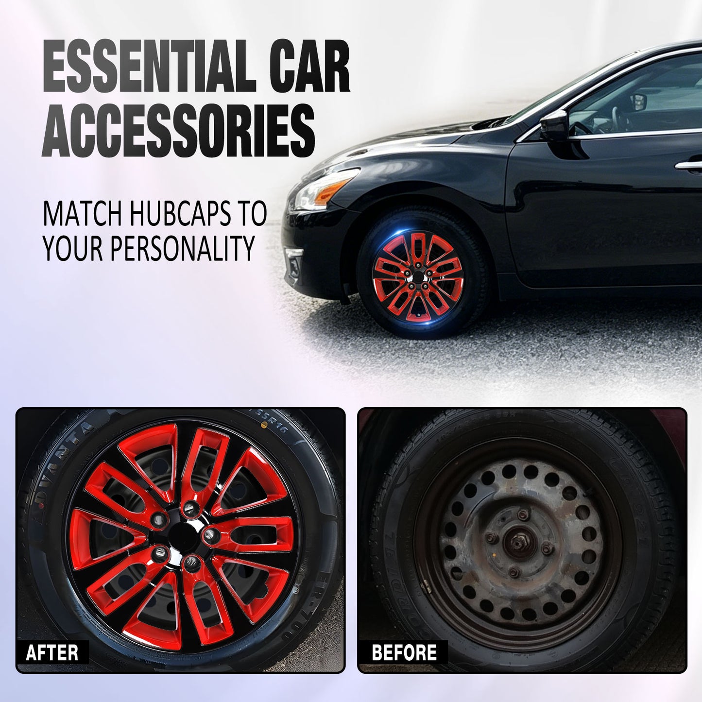16 Inch Wheel Hubcaps for 2013-2018 Nissan Altima Sedan - Black Lacquer & Red Lacquer