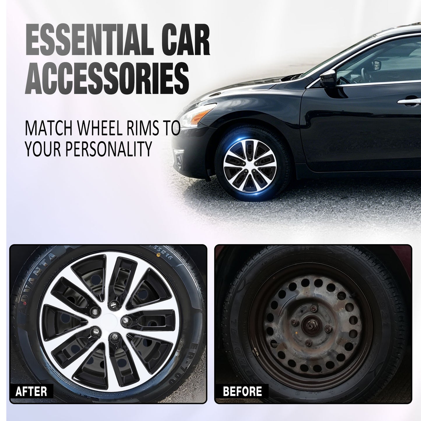16 Inch Wheel Hubcaps for 2013-2018 Nissan Altima Sedan - Black Lacquer & White Lacquer(副本)