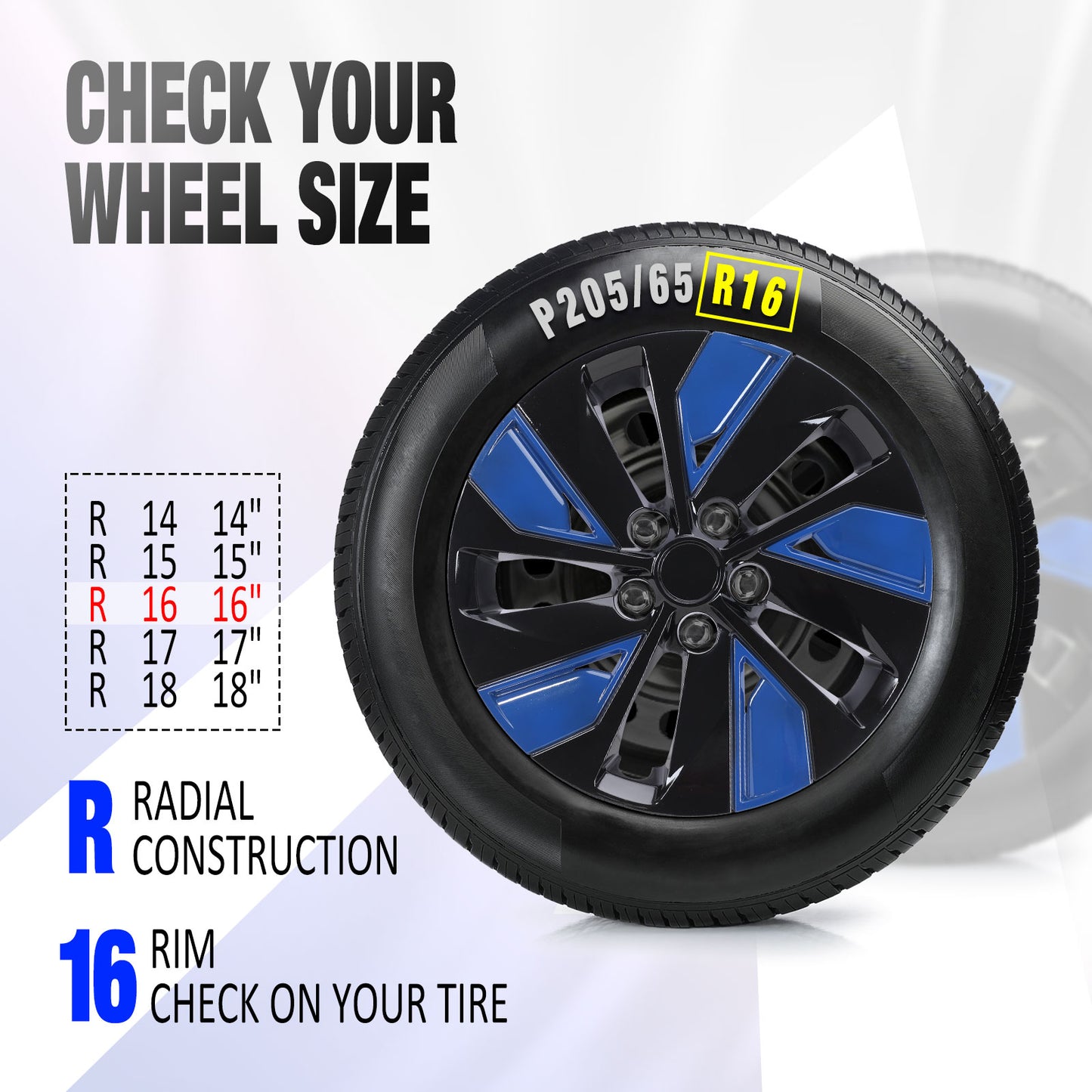 16 Inch Wheel Hubcaps for 2019-2025 Nissan Altima - Black Lacquer & Blue Lacquer