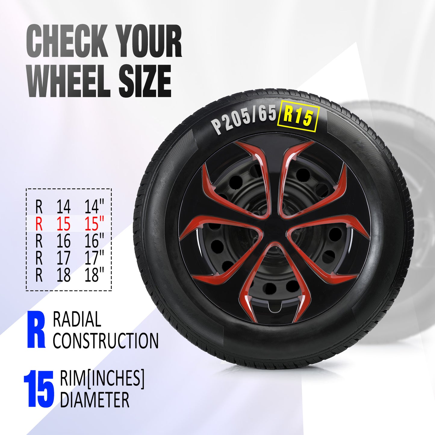 15 Inch Wheel Hubcaps for 2010-2015 TOYOTA Prius - Black Lacquer & Red Lacquer