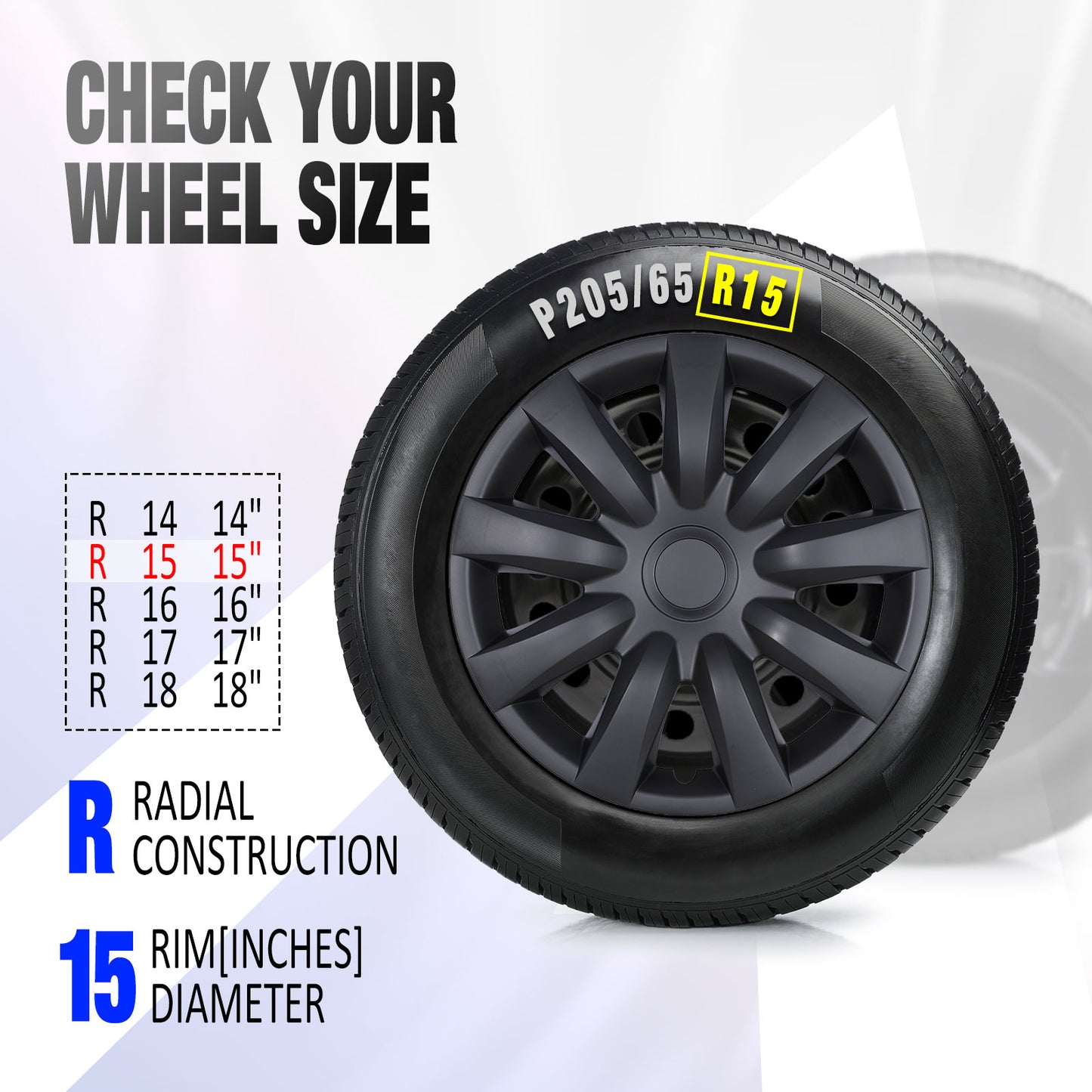 15 Inch Wheel Hubcaps for 2002-2006 Toyota Camry - Matte Black